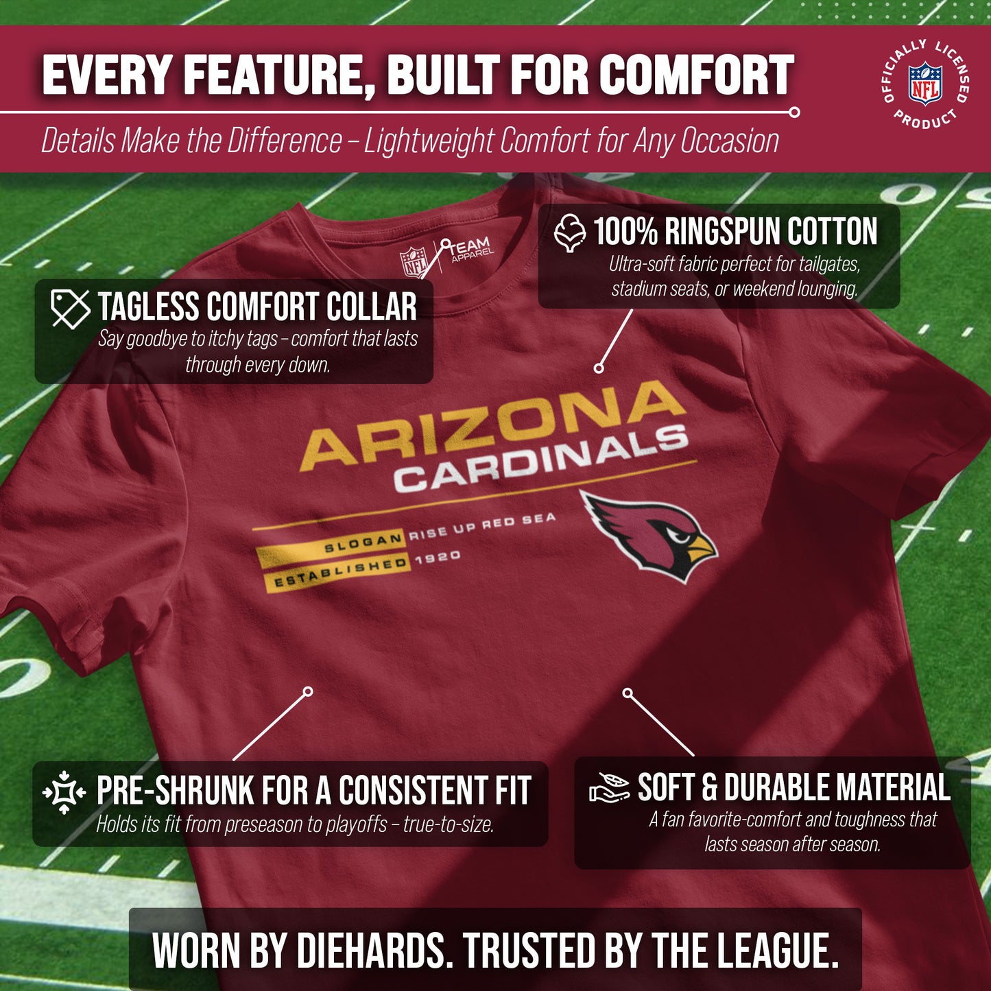 Arizona Cardinals Adult NFL Speed Stat Sheet T-Shirt - Cardinal