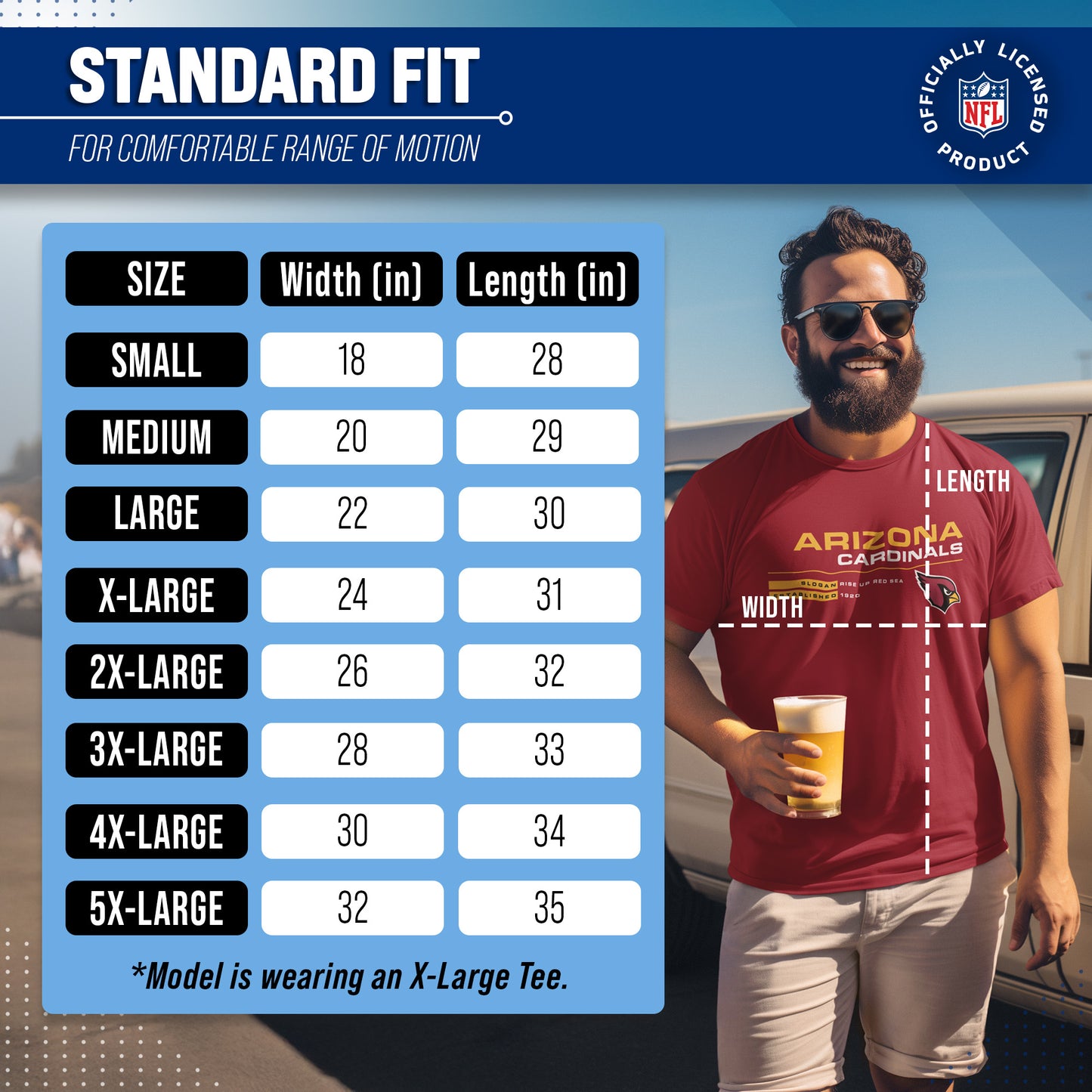 Arizona Cardinals Adult NFL Speed Stat Sheet T-Shirt - Cardinal