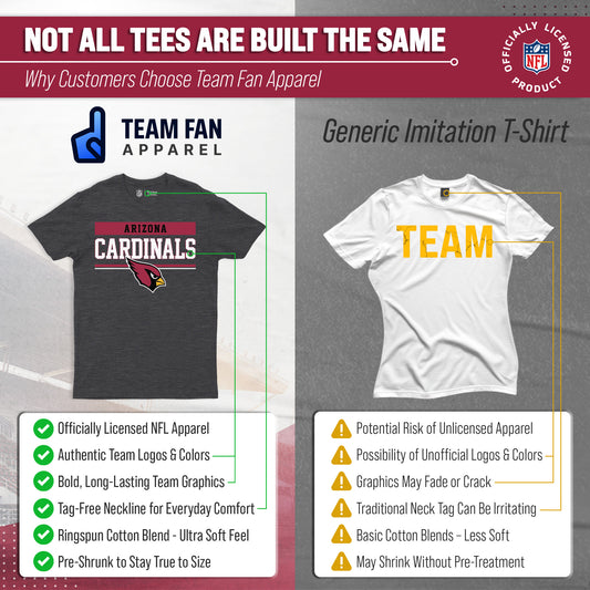Arizona Cardinals NFL Adult Team Block Tagless T-Shirt - Charcoal