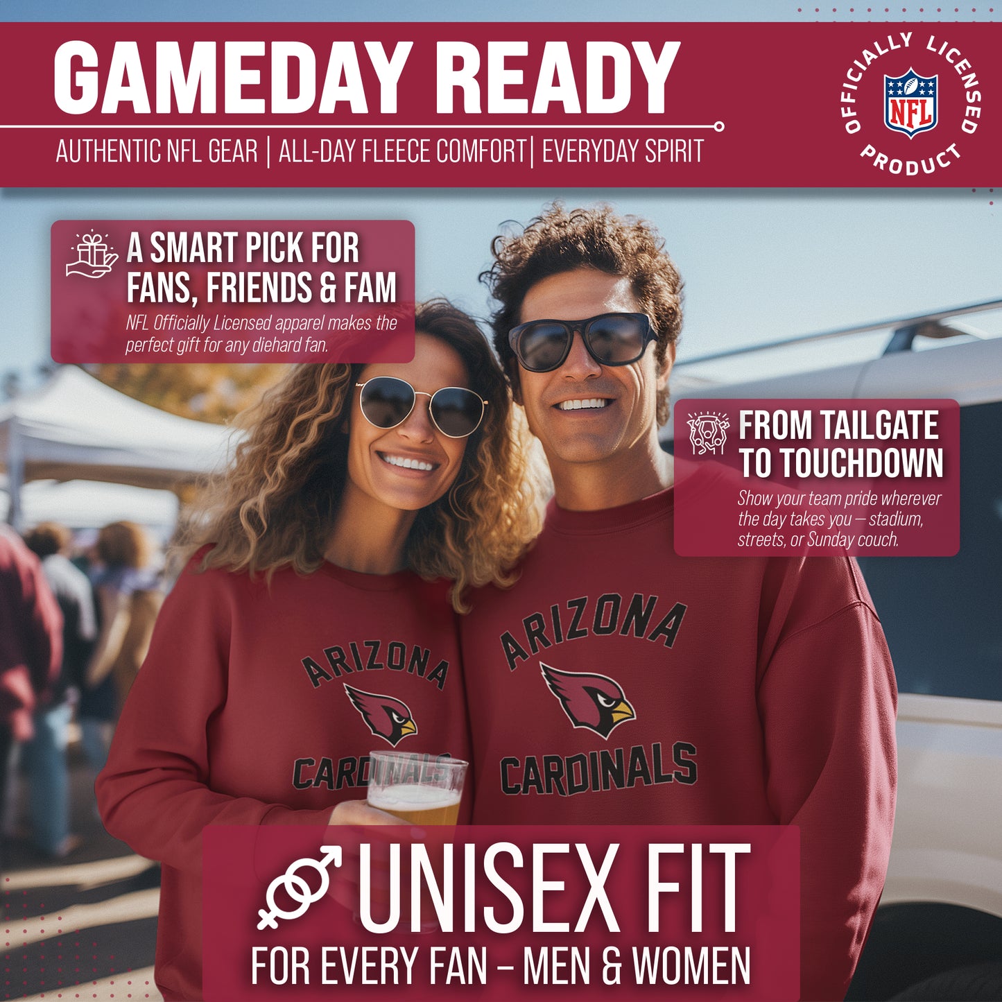 Arizona Cardinals NFL Adult Gameday Football Crewneck Sweatshirt - Cardinal