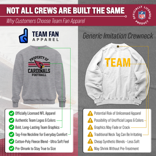 Arizona Cardinals NFL Adult Property Of Crewneck Fleece Sweatshirt - Sport Gray