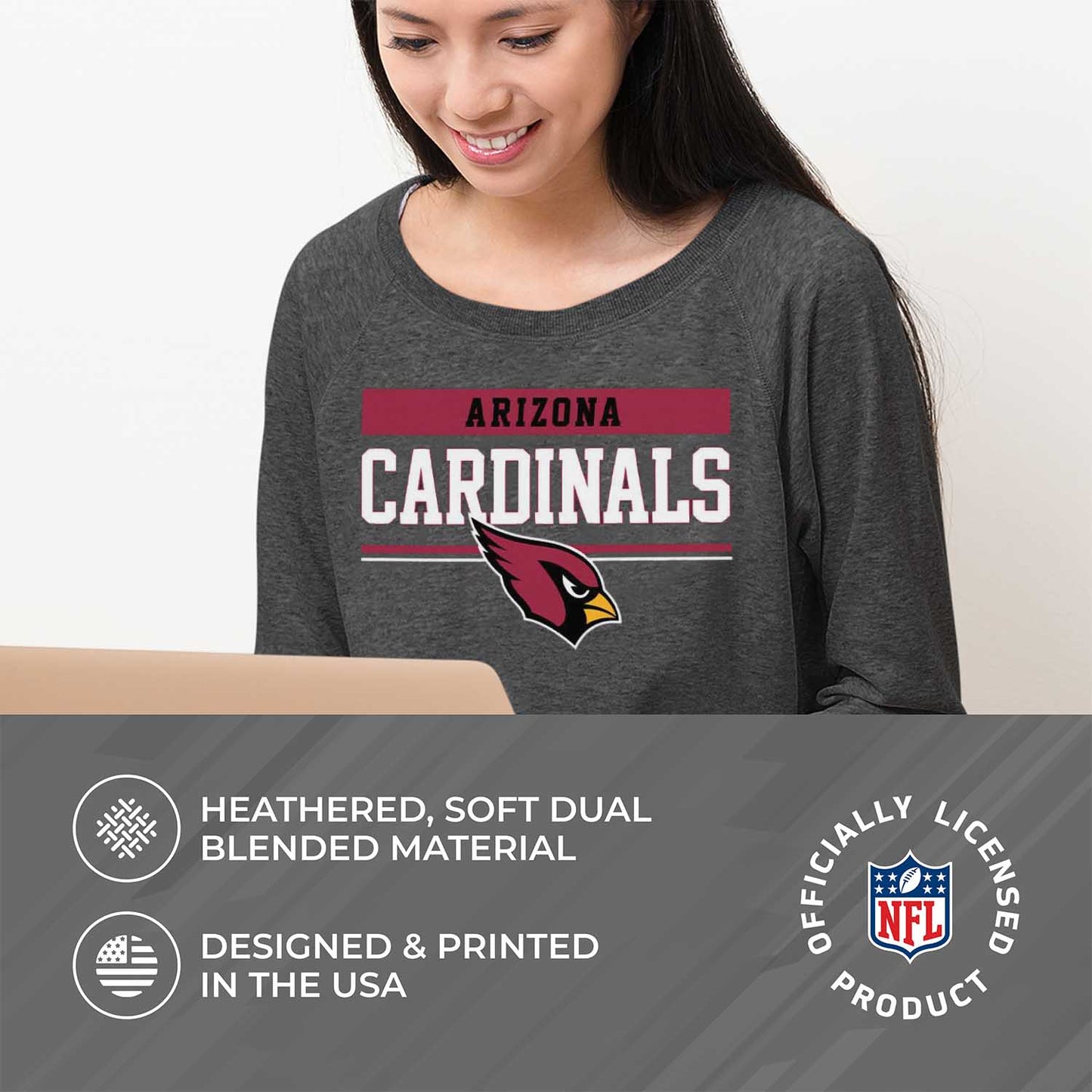 Arizona Cardinals NFL Women's Plus Size Team Block Charcoal Crewneck - Charcoal