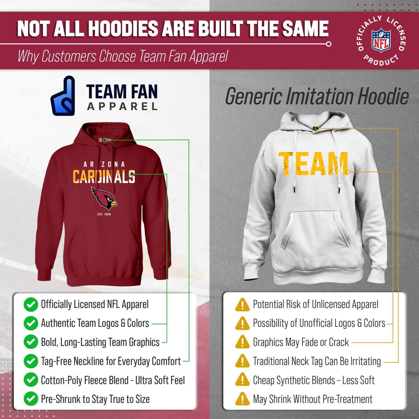 Arizona Cardinals Adult NFL Diagonal Fade Fleece Hooded Sweatshirt - Cardinal