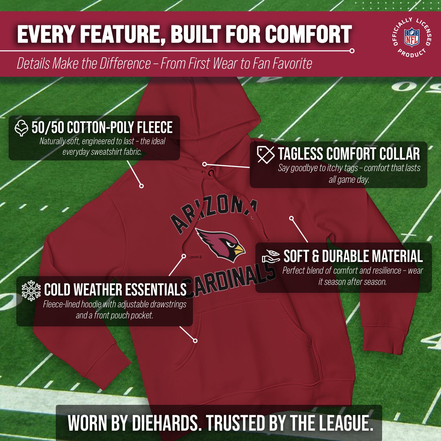 Arizona Cardinals NFL Adult Gameday Hooded Sweatshirt - Cardinal