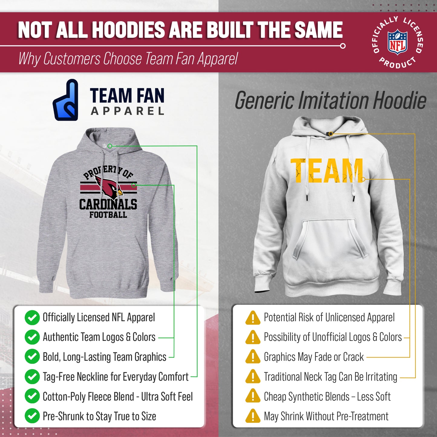 Arizona Cardinals NFL Adult Property Of Hooded Sweatshirt - Sport Gray