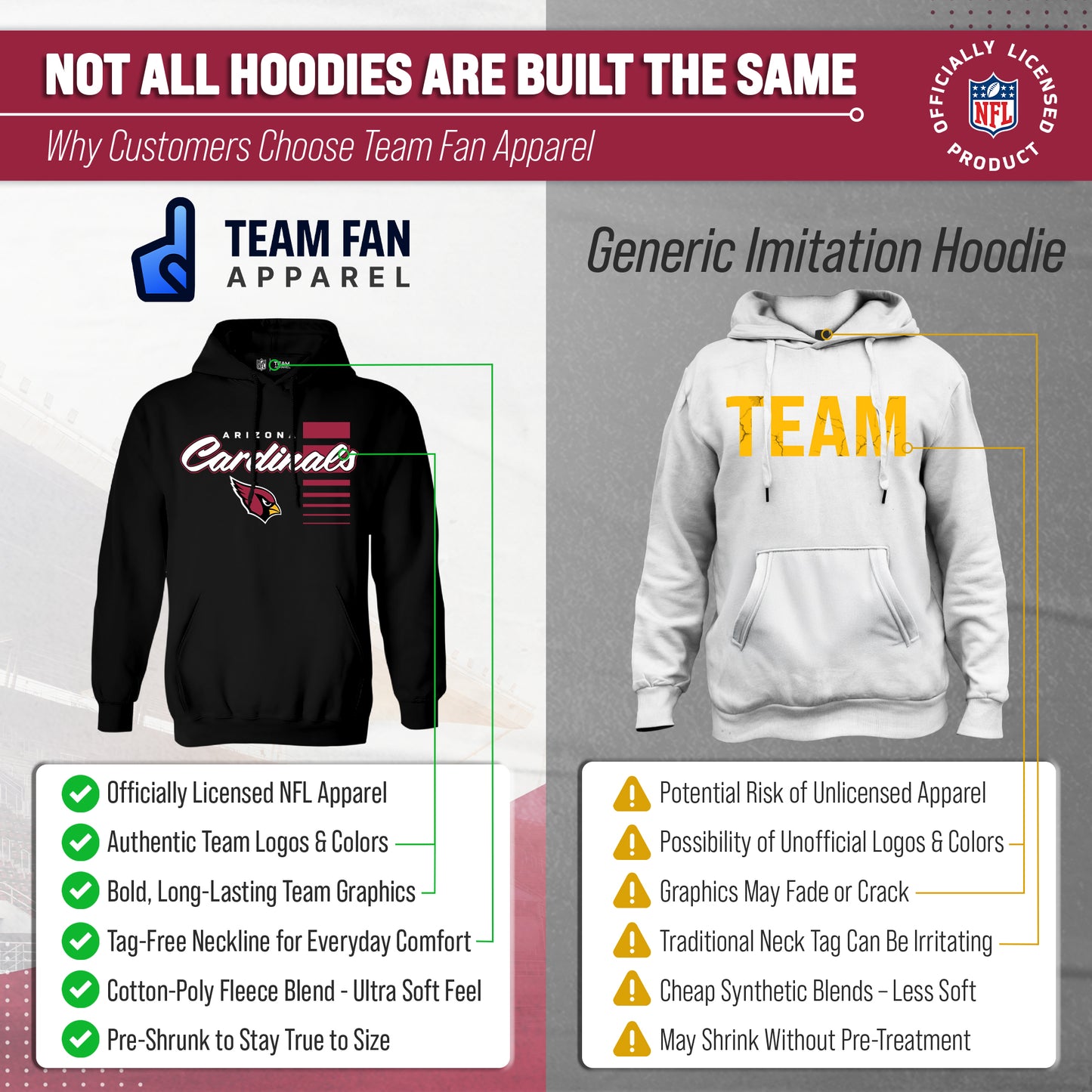 Arizona Cardinals NFL Adult Unisex Retro Script Ultra Soft Fleece Hooded Sweatshirt - Black
