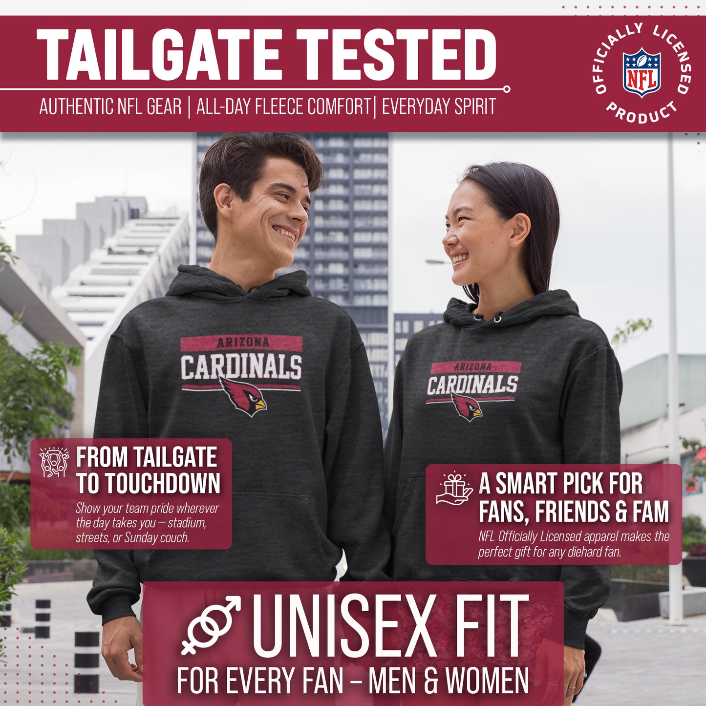 Arizona Cardinals NFL Adult Gameday Charcoal Hooded Sweatshirt - Charcoal