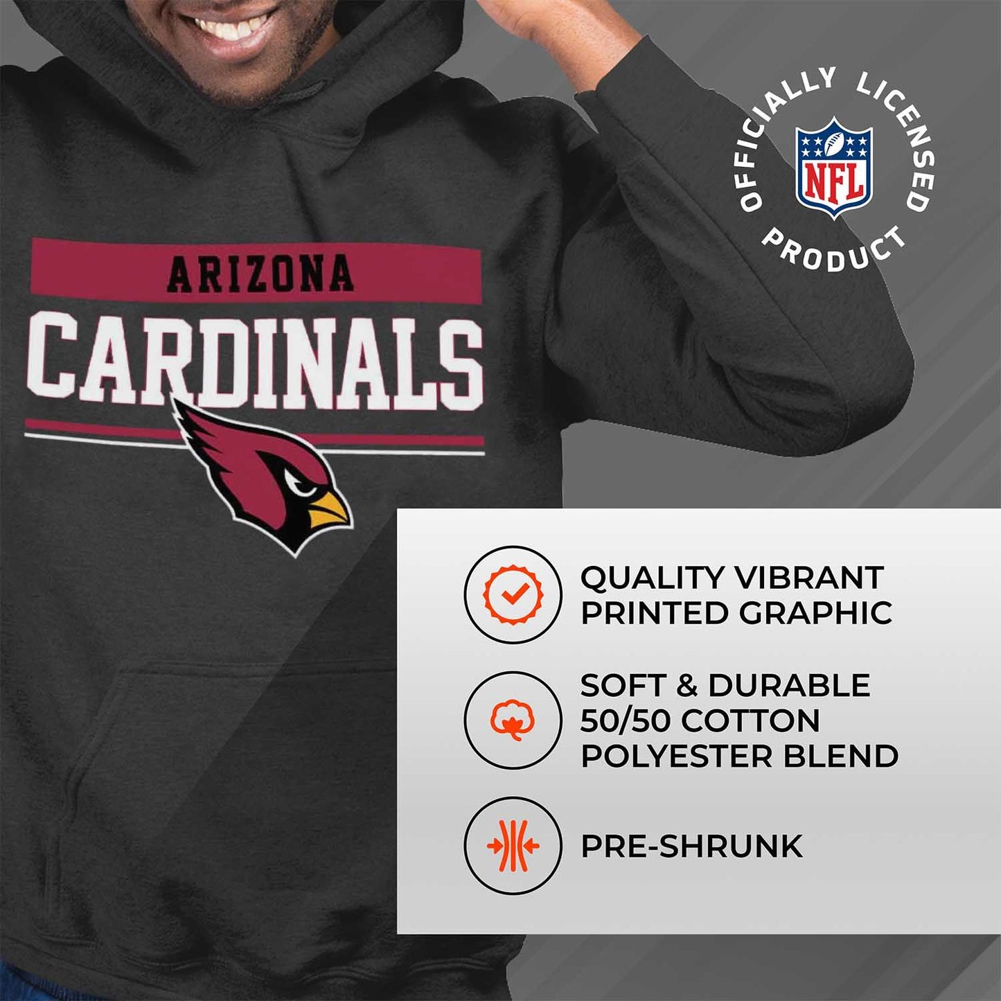Arizona Cardinals NFL Adult Gameday Charcoal Hooded Sweatshirt - Charcoal