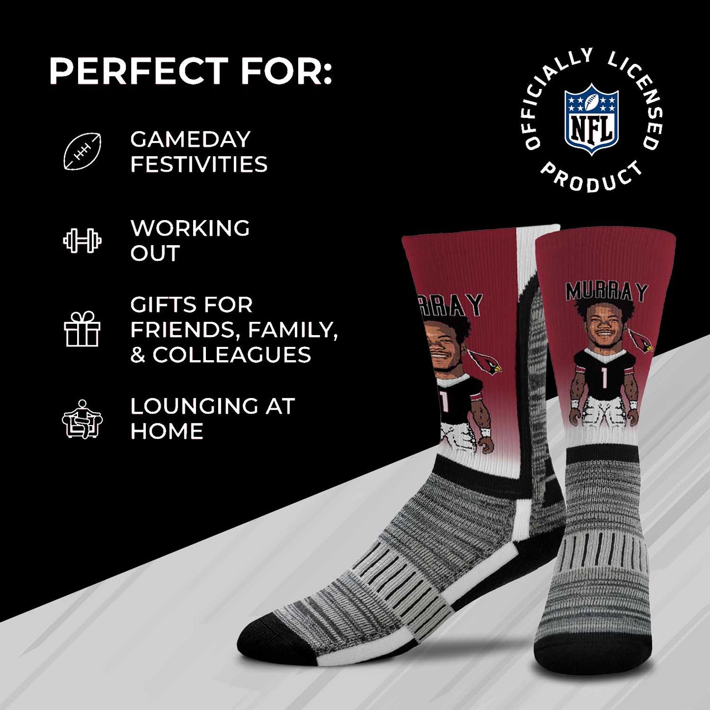 Arizona Cardinals FBF NFL Adult V Curve MVP Player Crew Socks - Cardinal