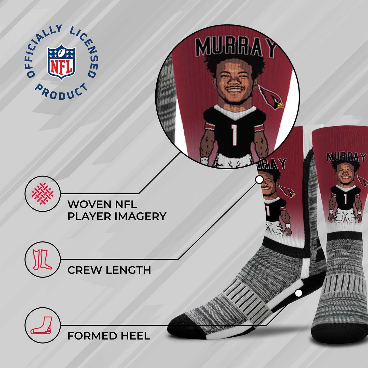 Arizona Cardinals FBF NFL Adult V Curve MVP Player Crew Socks - Cardinal
