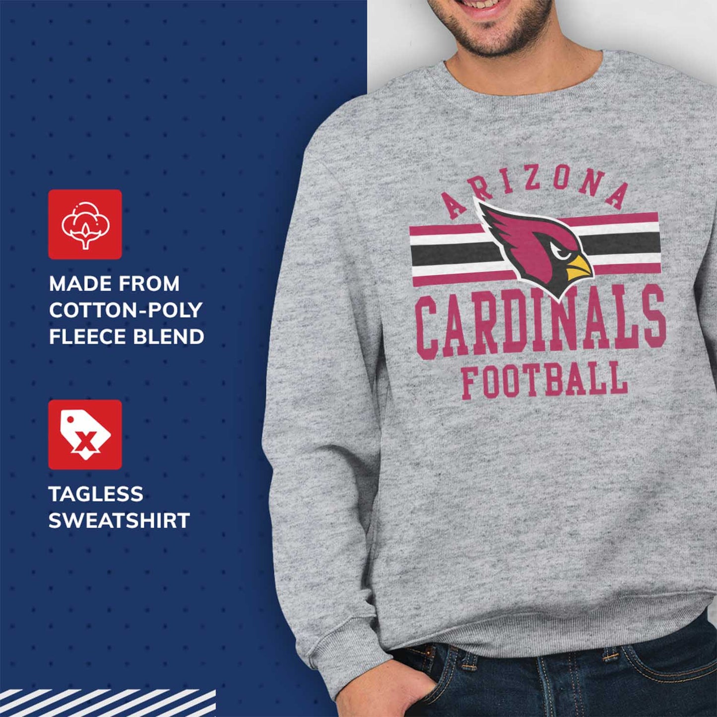 Arizona Cardinals NFL Team Stripe Crew Sweatshirt - Sport Gray