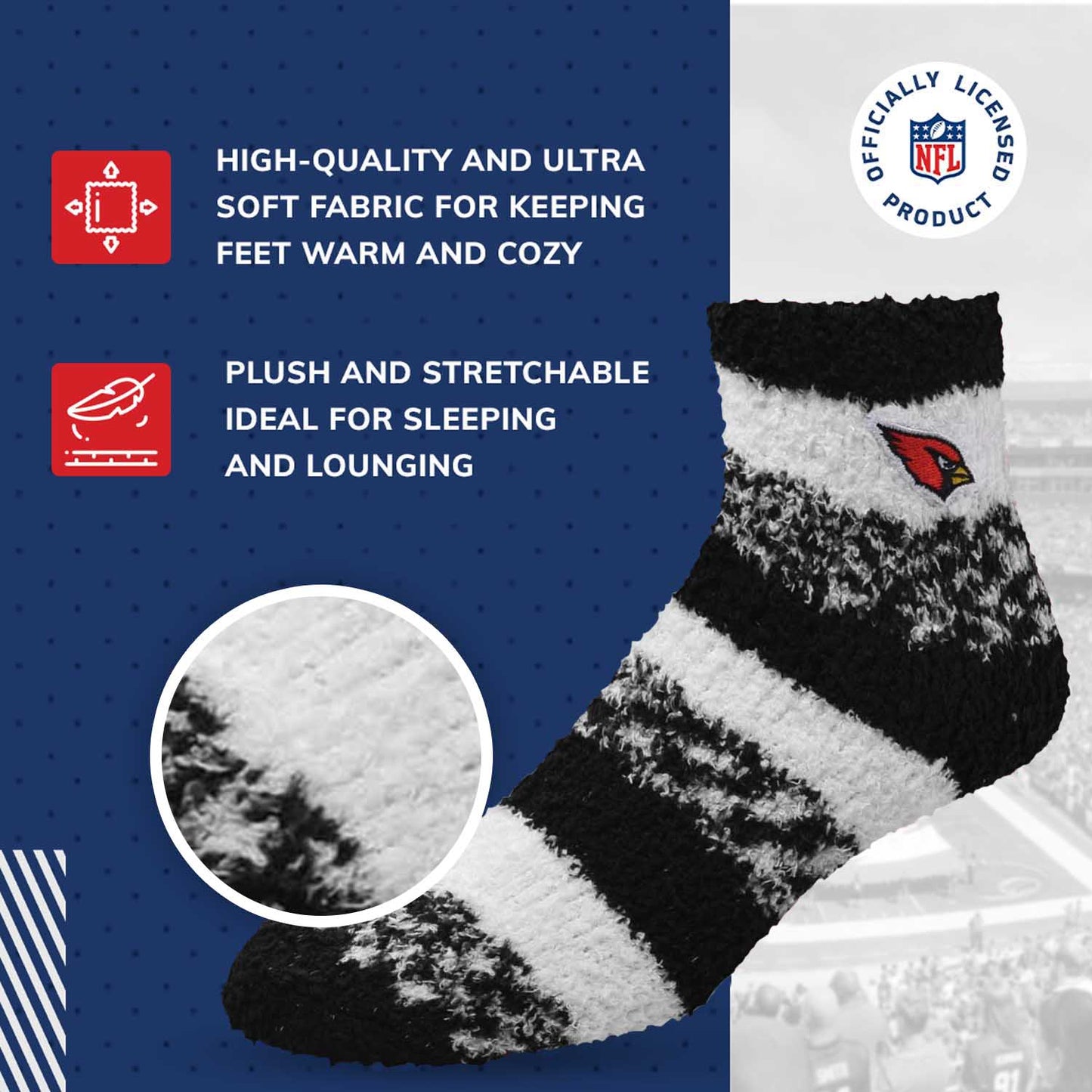 Arizona Cardinals NFL Cozy Soft Slipper Socks - Black