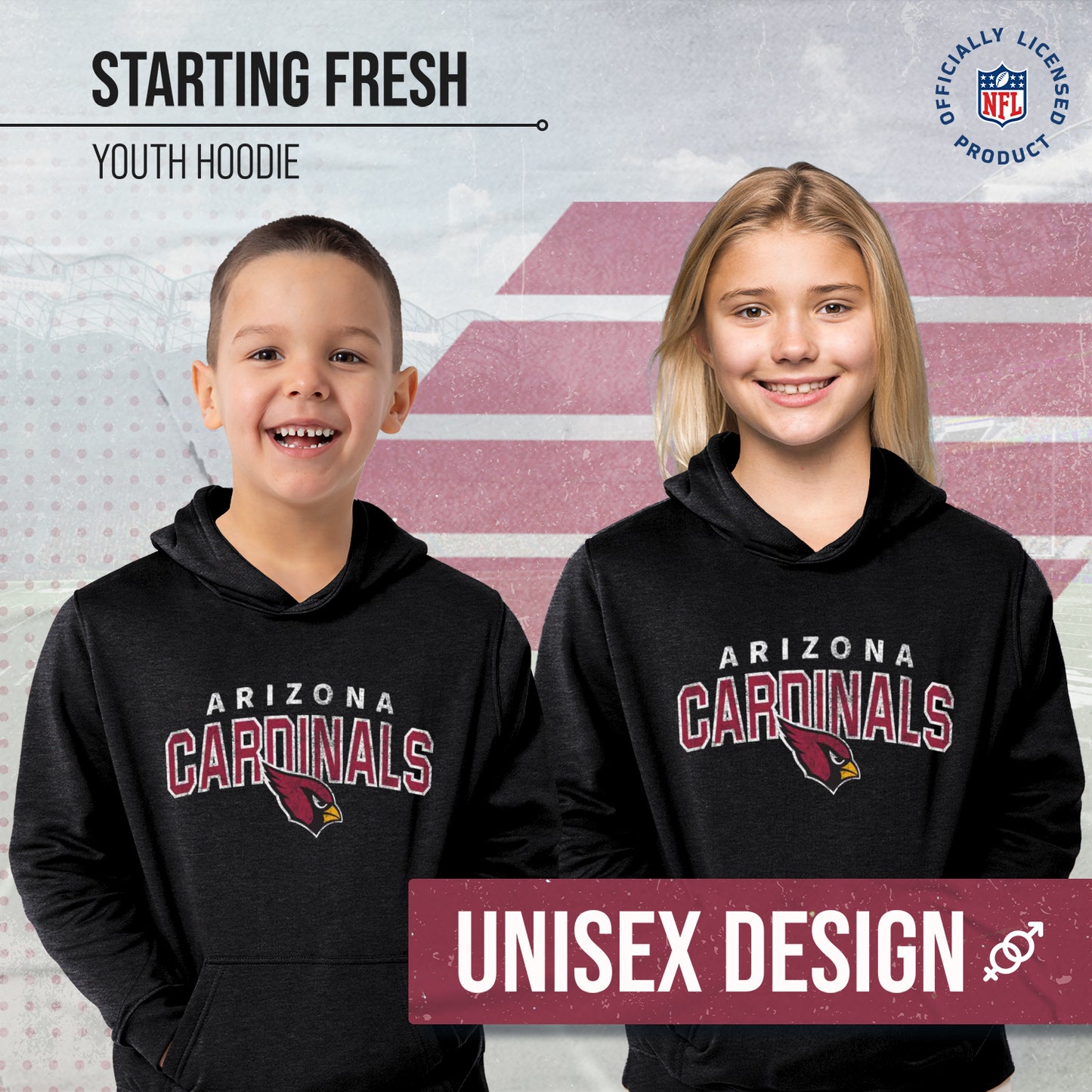 Arizona Cardinals NFL Youth Starting Fresh Hoodie- Pro Football Sweatshirt for Boys and Girls - Black