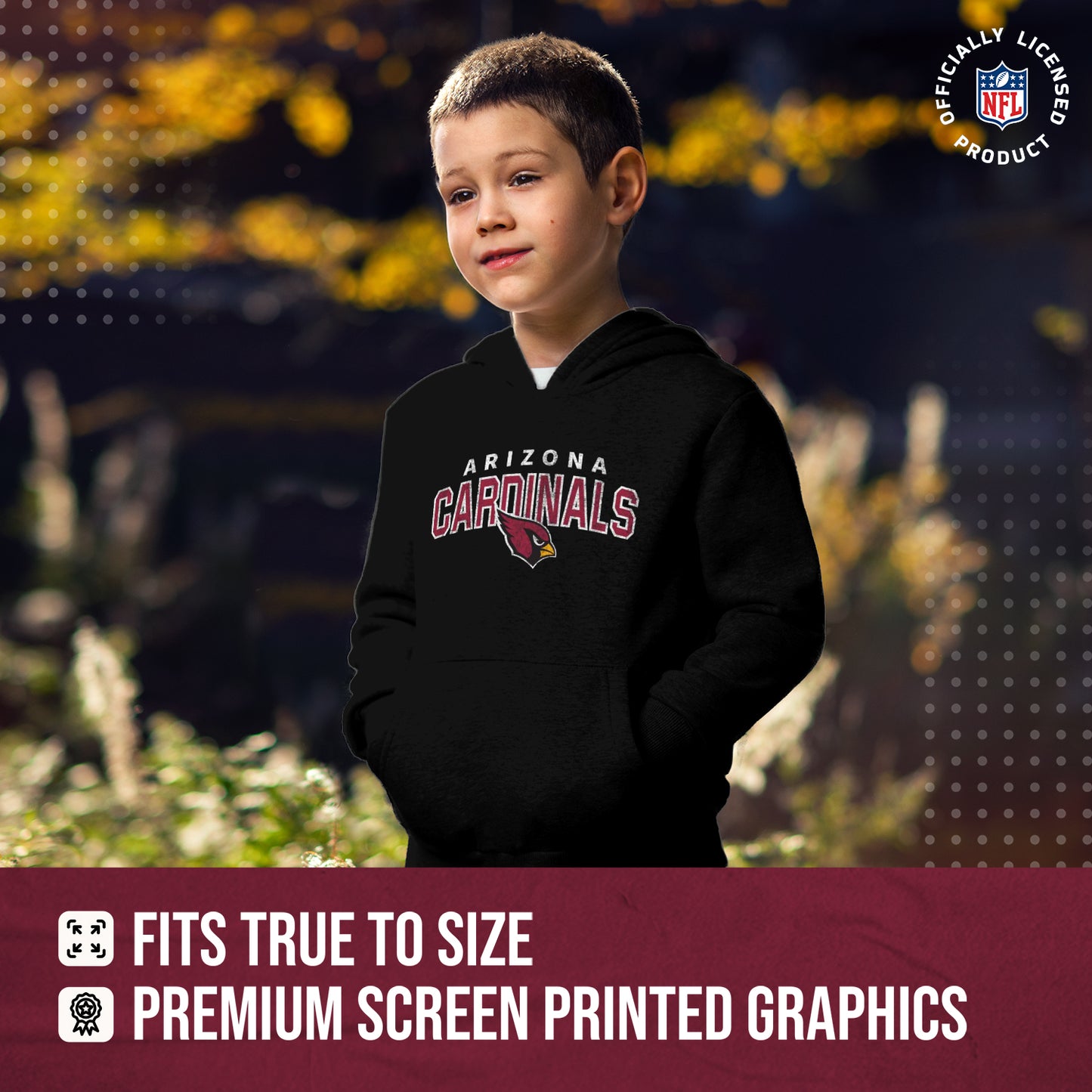 Arizona Cardinals NFL Youth Starting Fresh Hoodie- Pro Football Sweatshirt for Boys and Girls - Black