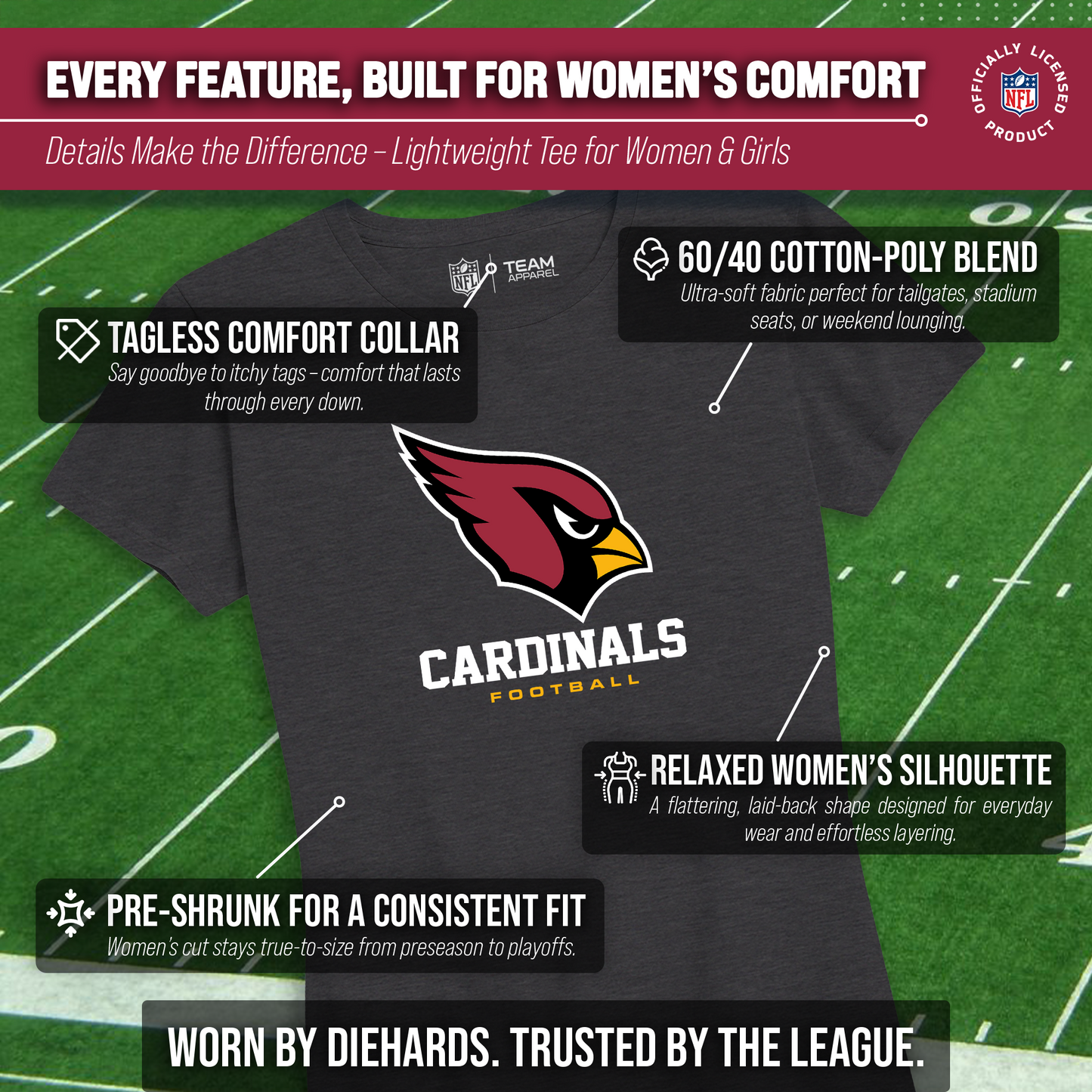 Arizona Cardinals Women's NFL Ultimate Fan Logo Short Sleeve T-Shirt - Black