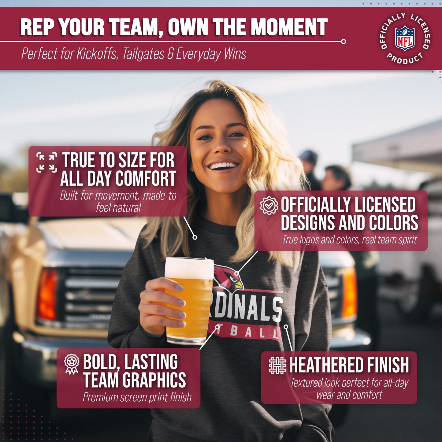 Arizona Cardinals NFL Adult True Fan Crewneck Sweatshirt - Charcoal