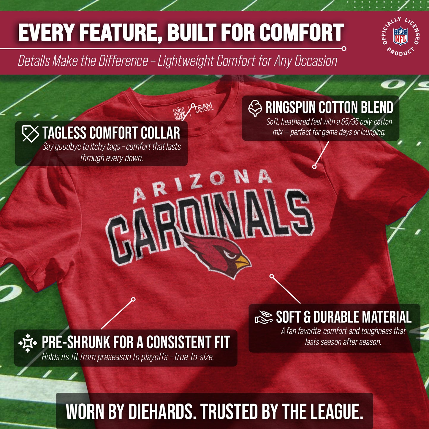 Arizona Cardinals NFL Starting Fresh Short Sleeve Heather T-Shirt - Cardinal