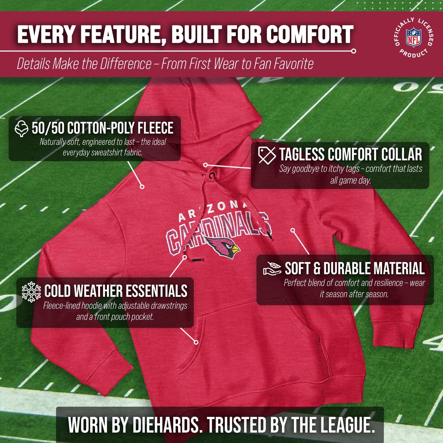 Arizona Cardinals NFL Adult Unisex Starting Fresh Ultra Soft Fleece Hooded Sweatshirt - Cardinal
