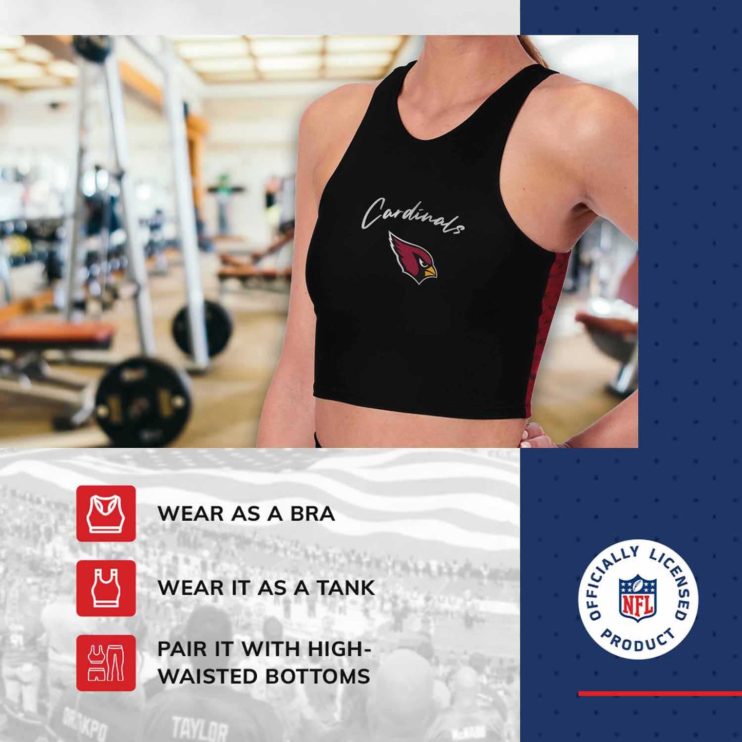 Arizona Cardinals NFL Women's Sports Bra Activewear - Black