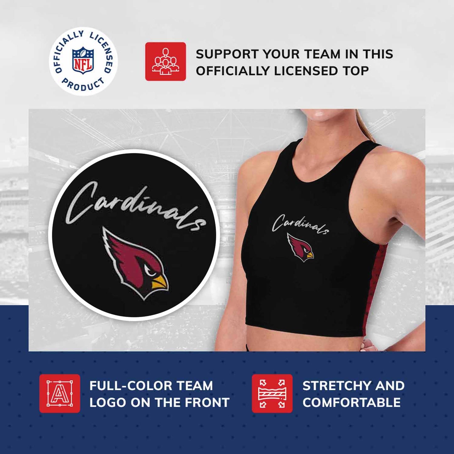 Arizona Cardinals NFL Women's Sports Bra Activewear - Black