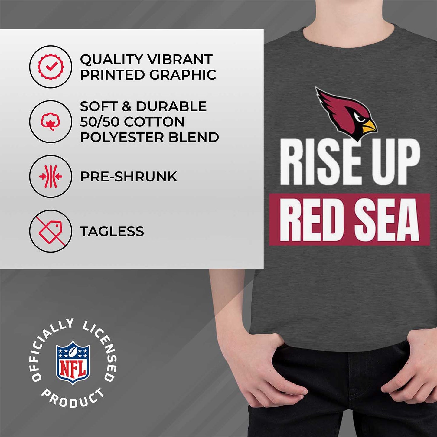 Arizona Cardinals NFL Youth Team Slogan Short Sleeve Lightweight T Shirt - Charcoal