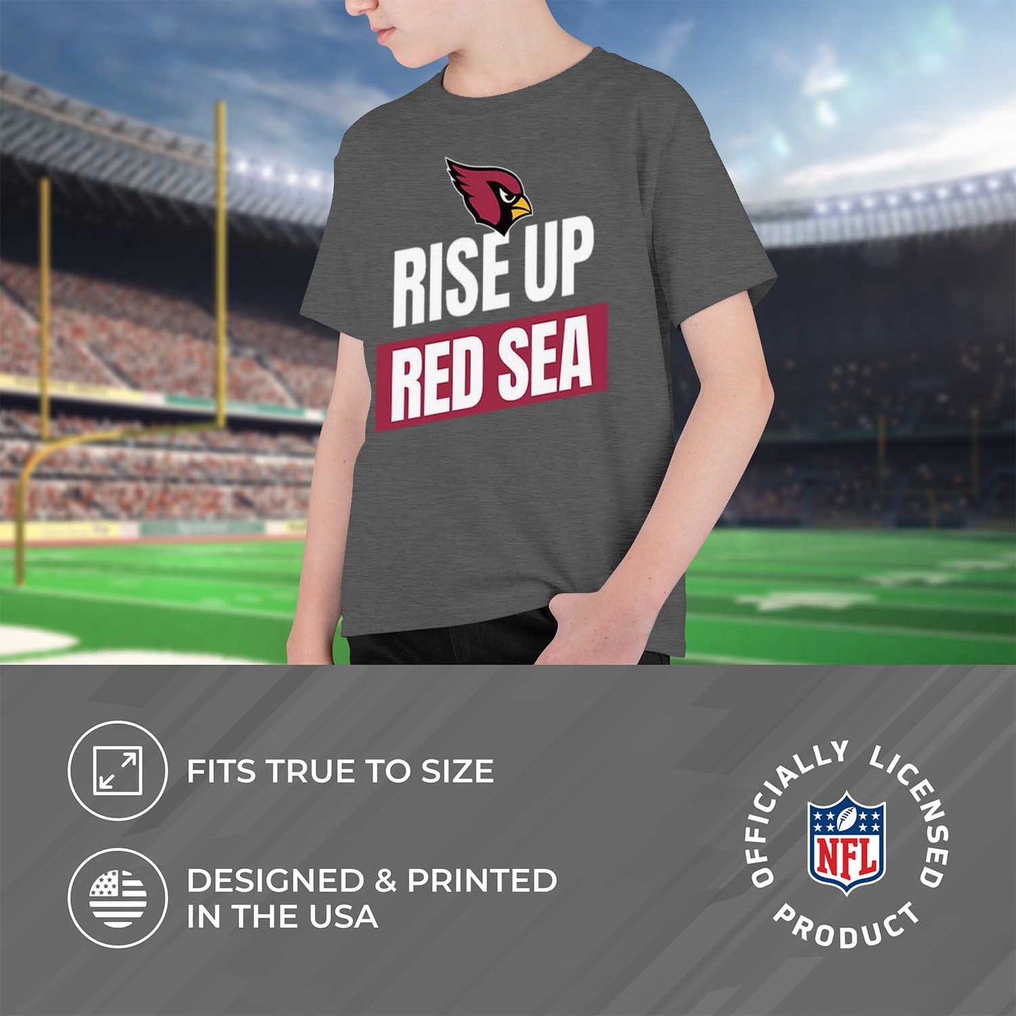 Arizona Cardinals NFL Youth Team Slogan Short Sleeve Lightweight T Shirt - Charcoal