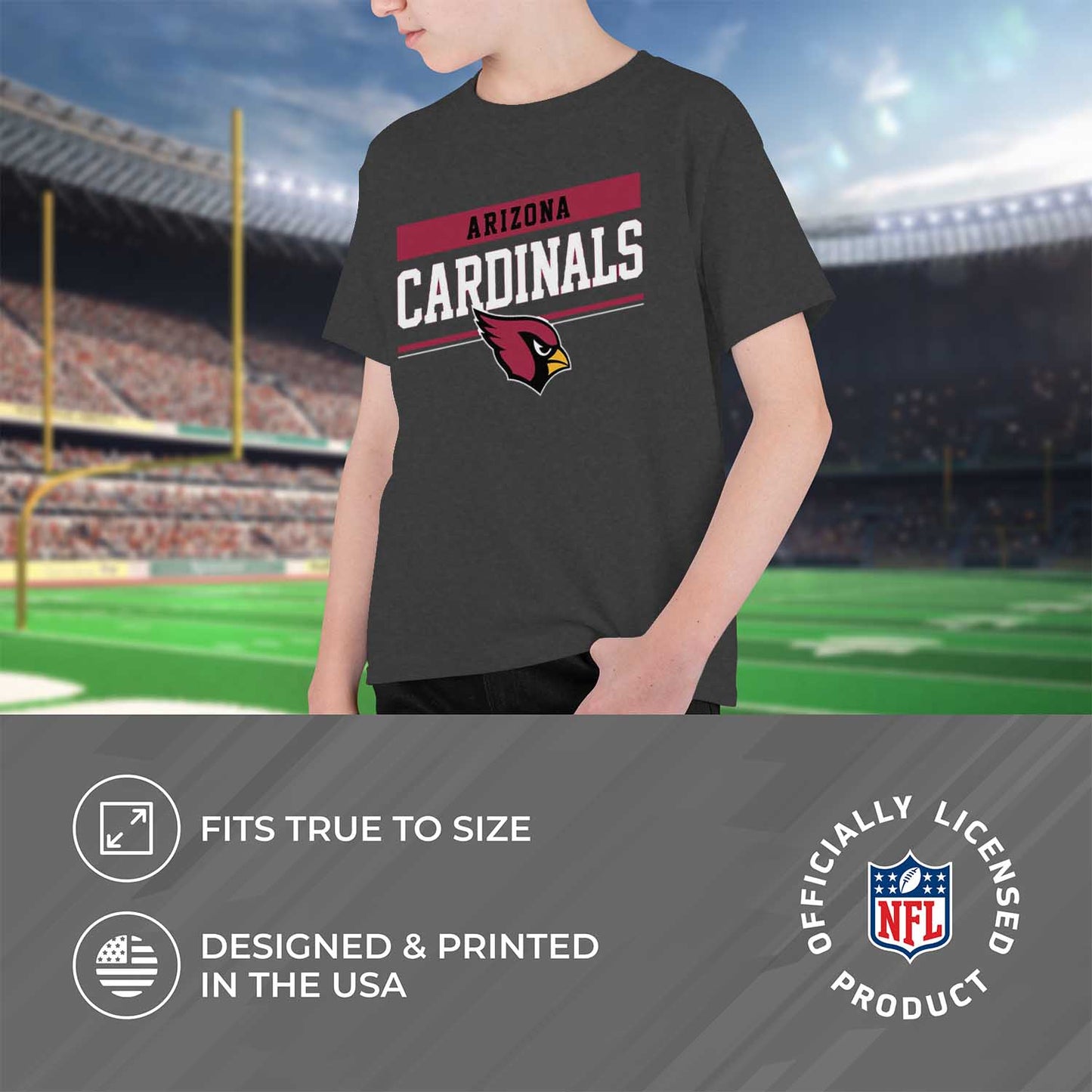 Arizona Cardinals NFL Youth Short Sleeve Charcoal T Shirt - Charcoal