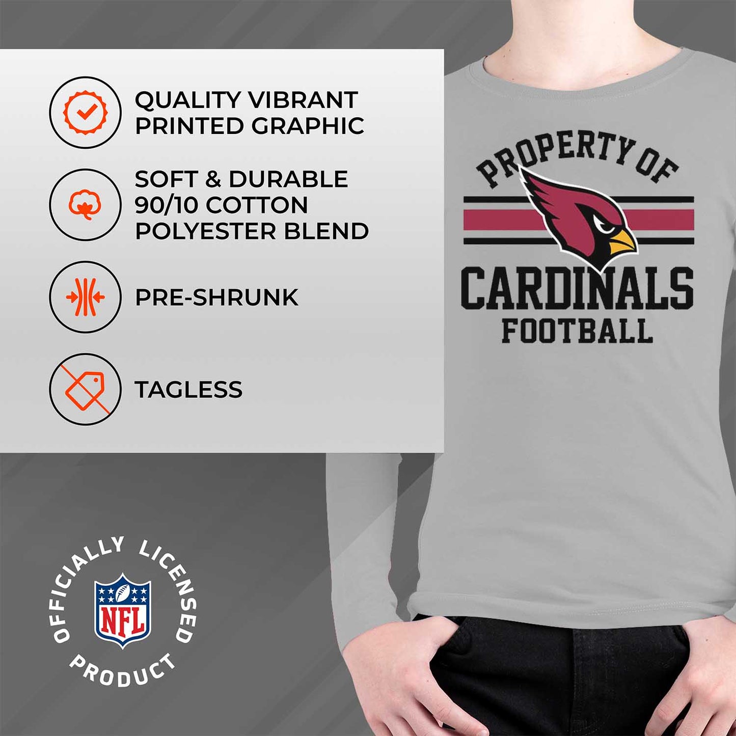 Arizona Cardinals NFL Youth Property Of Long Sleeve Lightweight T Shirt - Sport Gray