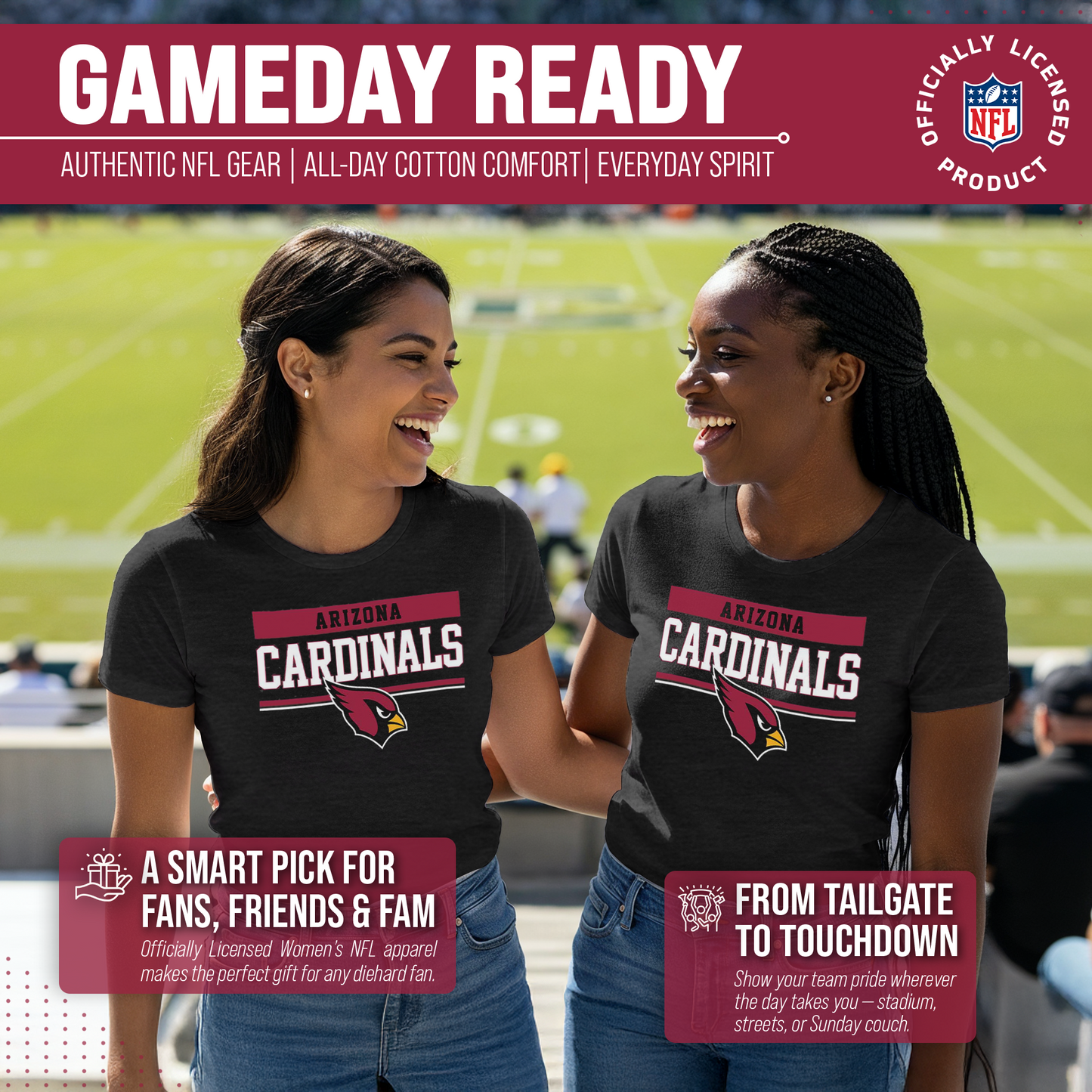 Arizona Cardinals NFL Women's Team Block Charcoal Tagless T-Shirt - Charcoal