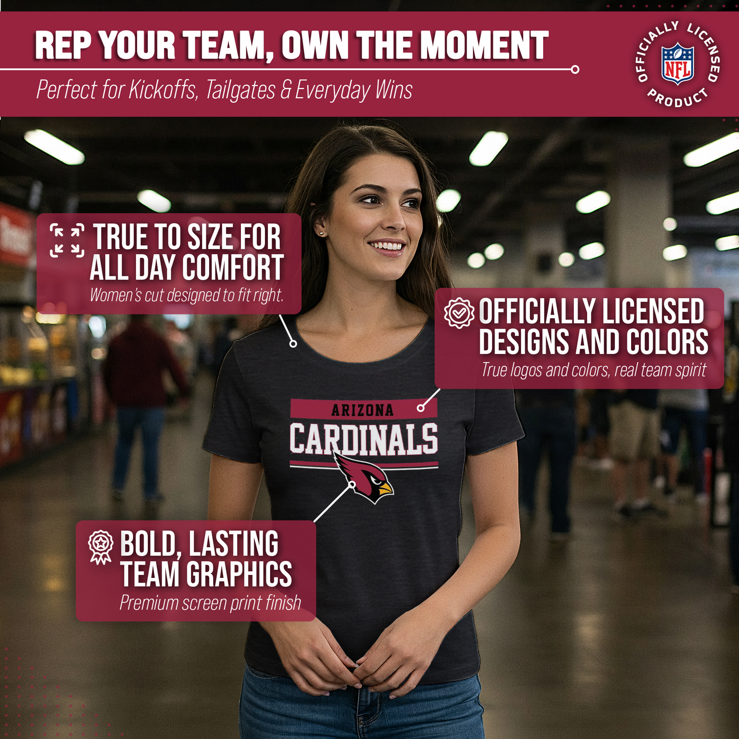 Arizona Cardinals NFL Women's Team Block Charcoal Tagless T-Shirt - Charcoal