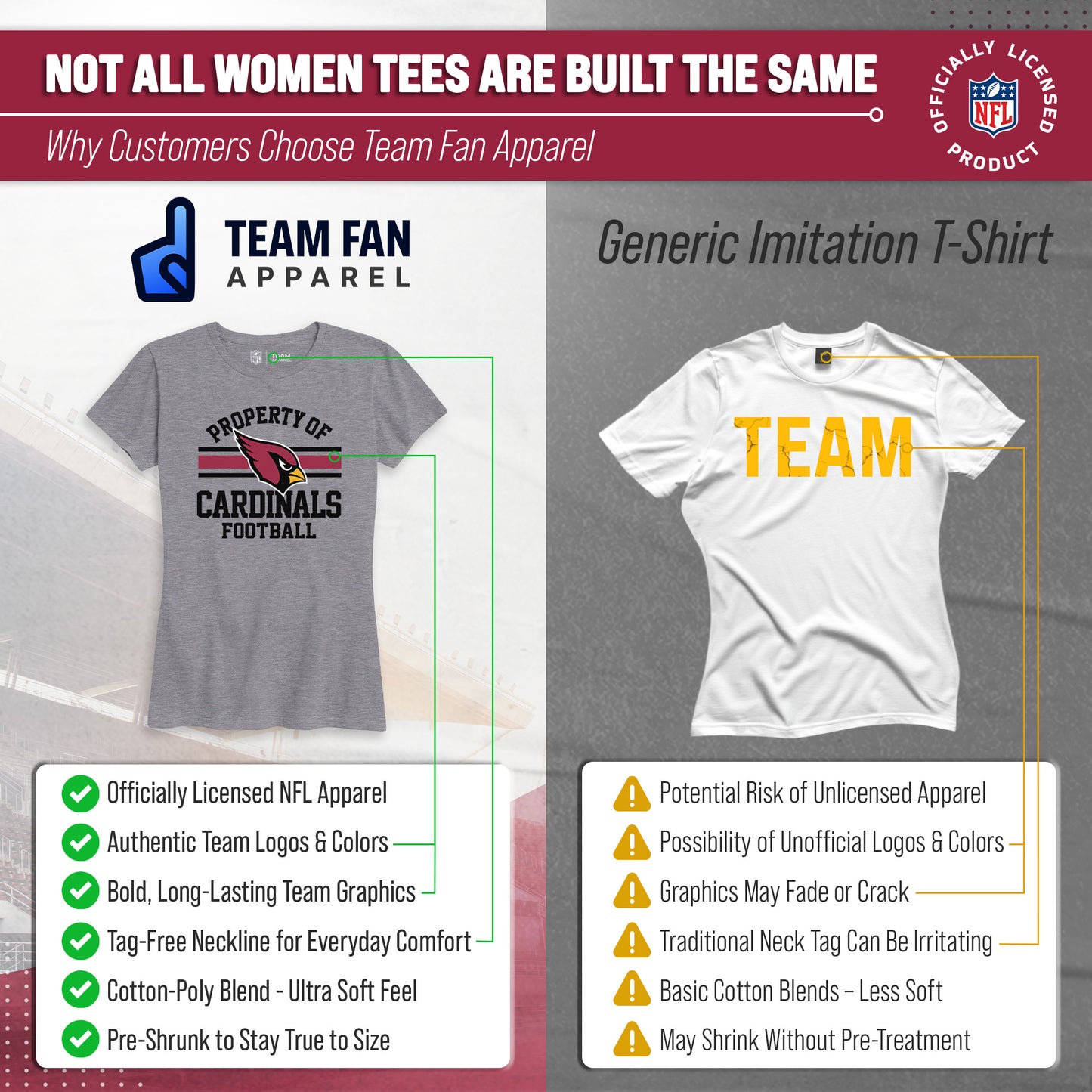 Arizona Cardinals NFL Womens Short Sleeve Property of Tshirt - Gray