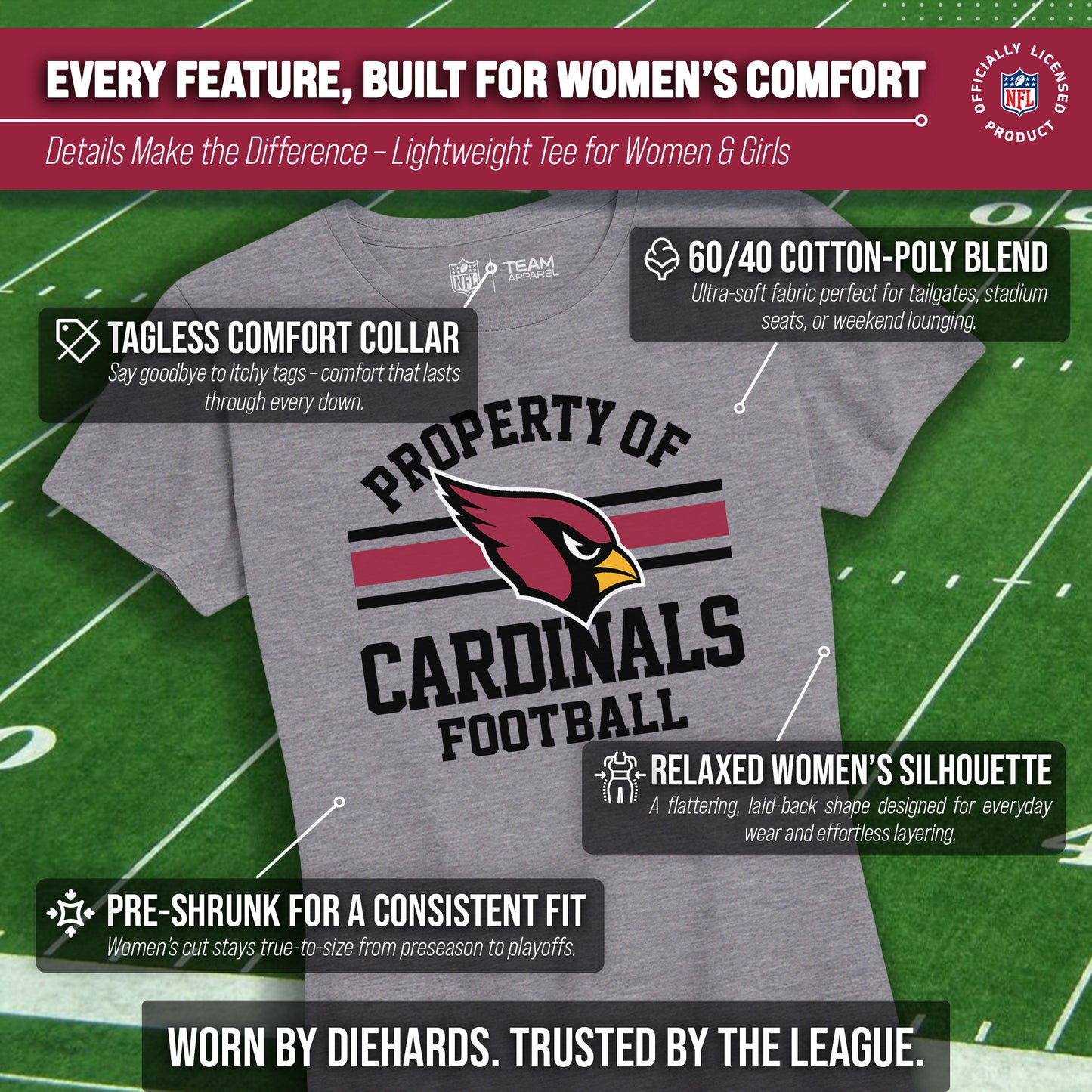 Arizona Cardinals NFL Womens Short Sleeve Property of Tshirt - Gray