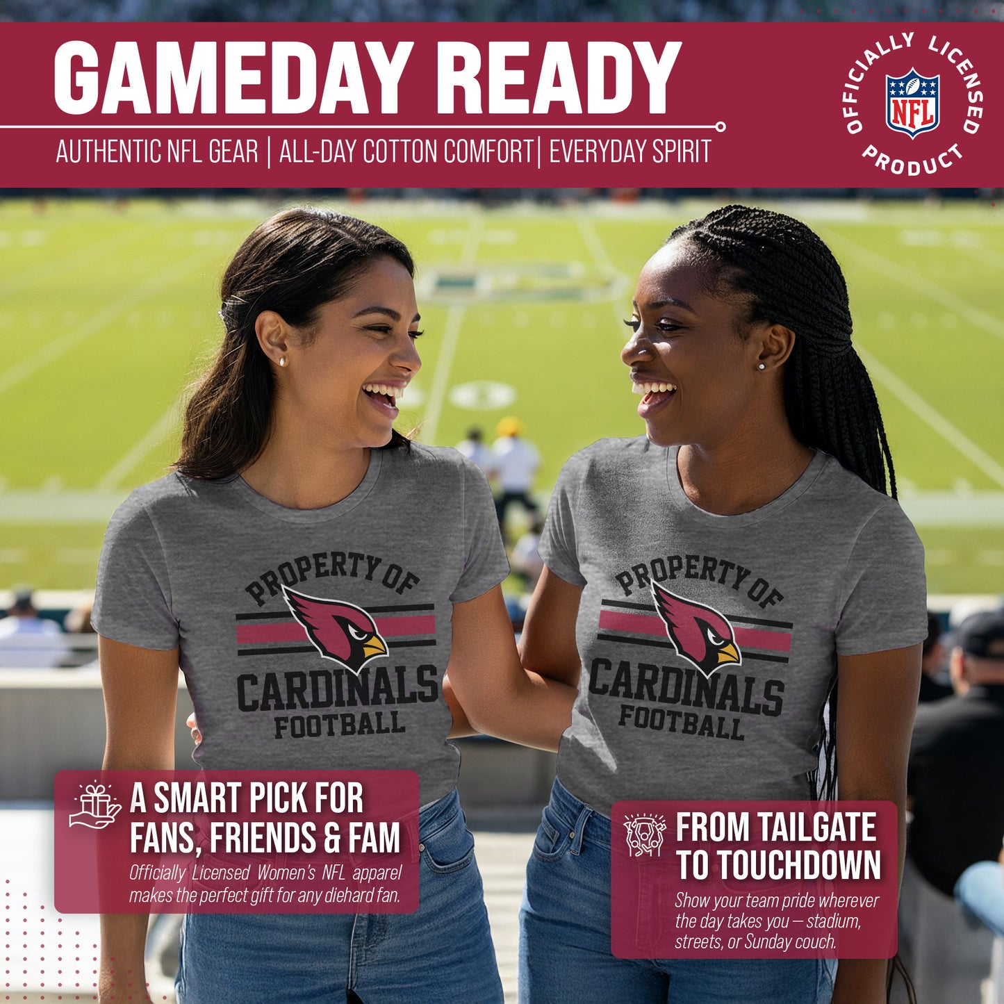 Arizona Cardinals NFL Womens Short Sleeve Property of Tshirt - Gray