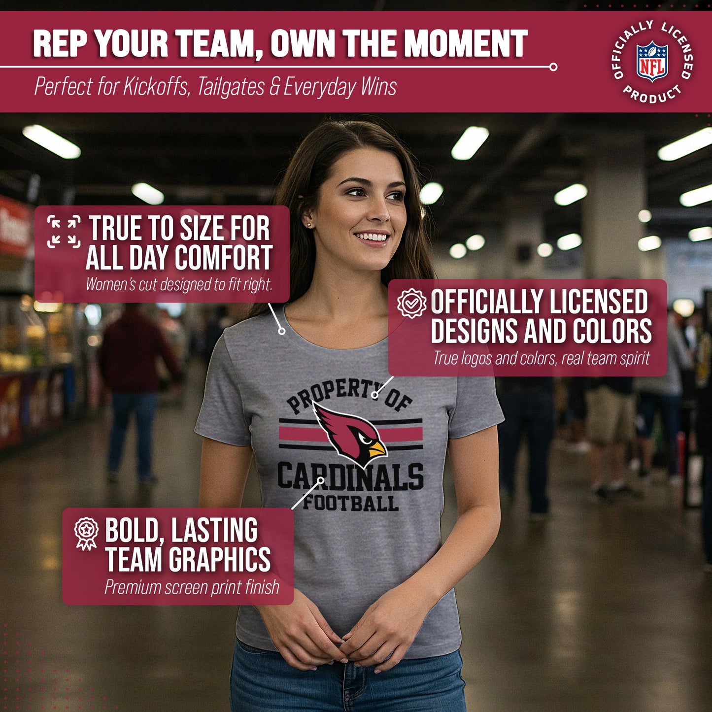 Arizona Cardinals NFL Womens Short Sleeve Property of Tshirt - Gray