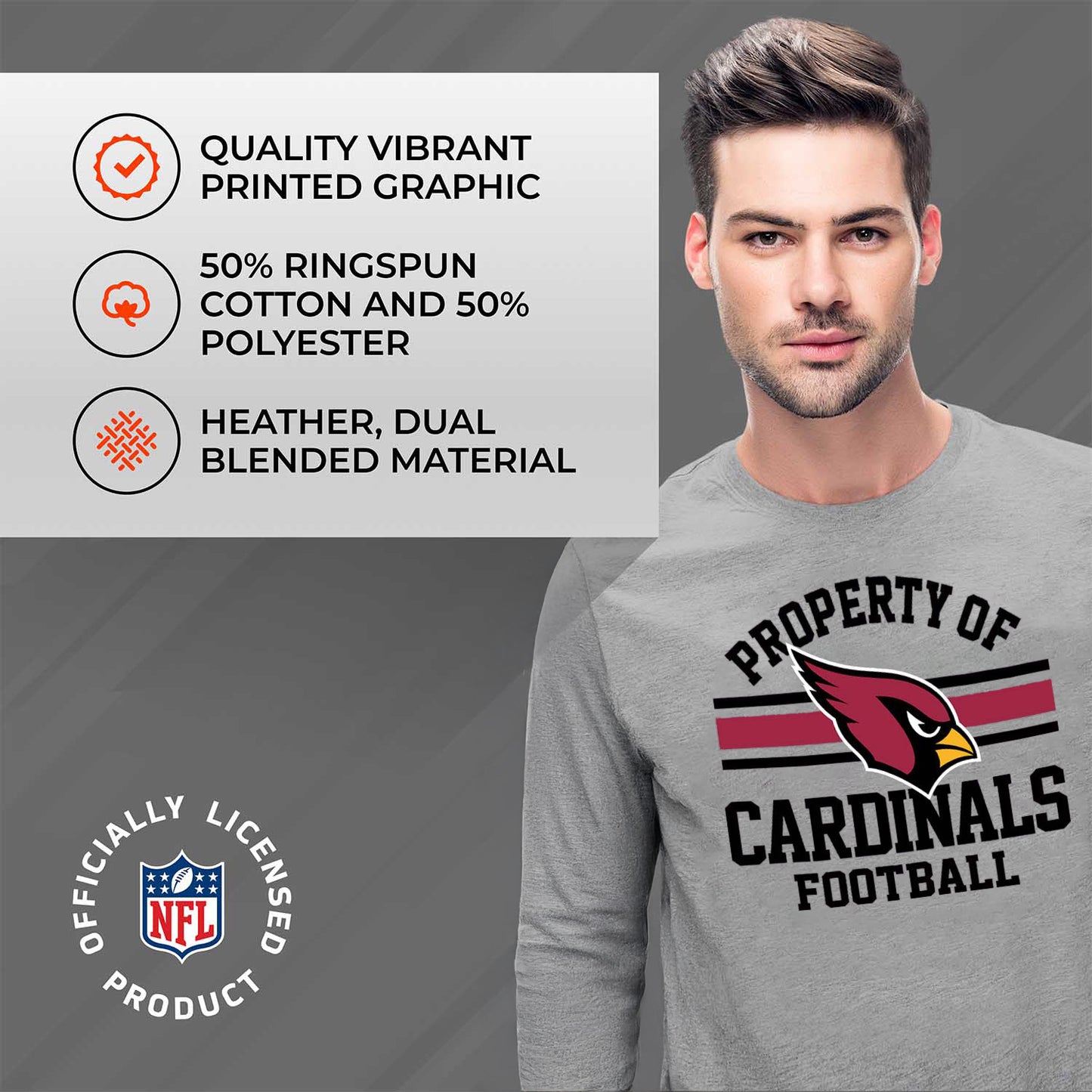 Arizona Cardinals NFL Adult Property Of Long SleeveT Shirt - Sport Gray