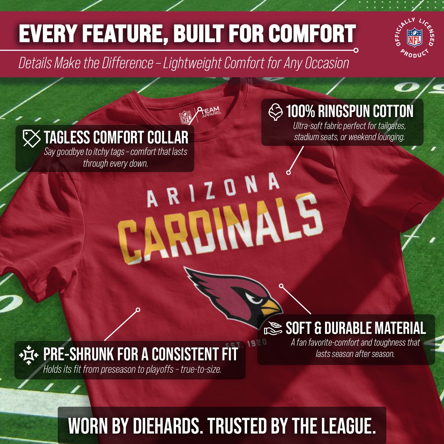 Arizona Cardinals Adult NFL Diagonal Fade Color Block T-Shirt - Cardinal