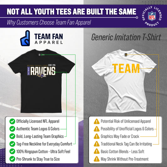 Baltimore Ravens NFL Youth Modern Endzone Football T-Shirt Unisex Tag Free Comfortable - Black