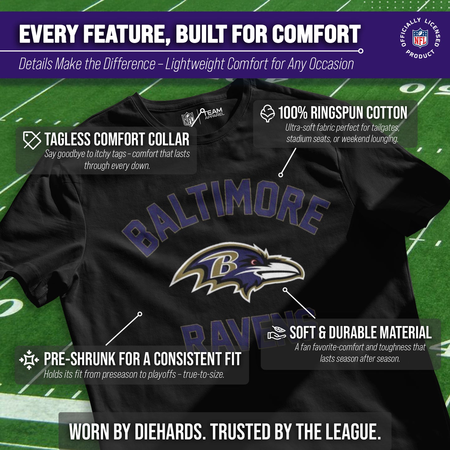 Baltimore Ravens NFL Adult Gameday T-Shirt - Black