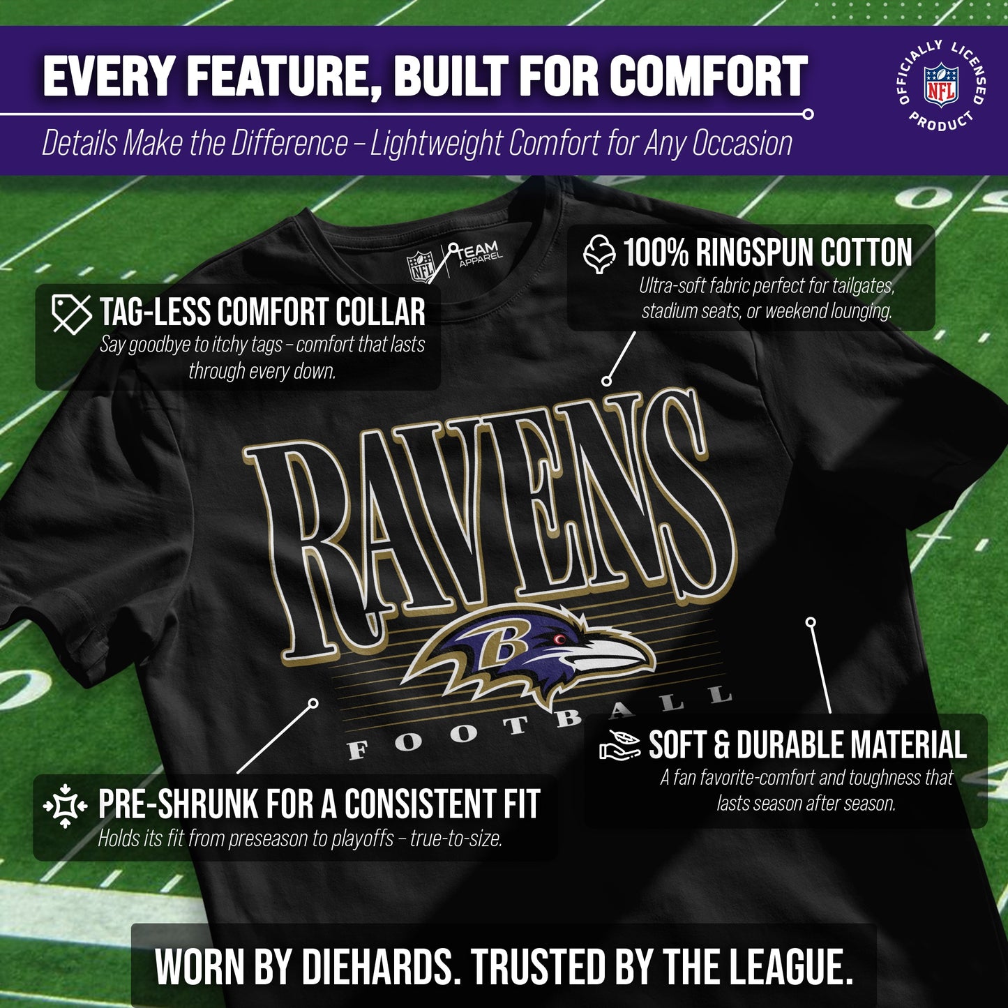 Baltimore Ravens NFL Adult Overtime Blueprint Tag-Less T-Shirt - Black