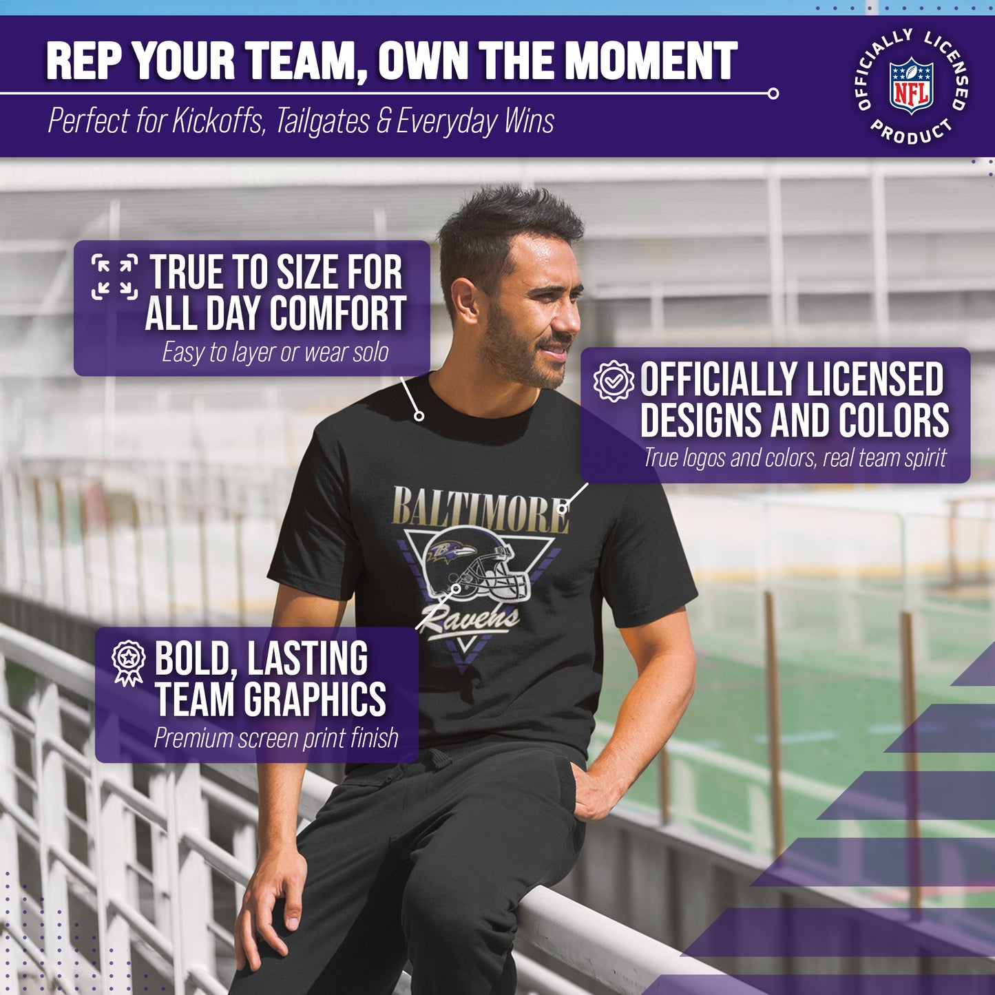 Baltimore Ravens NFL Adult Retro Triangle Unisex T-Shirt - Black