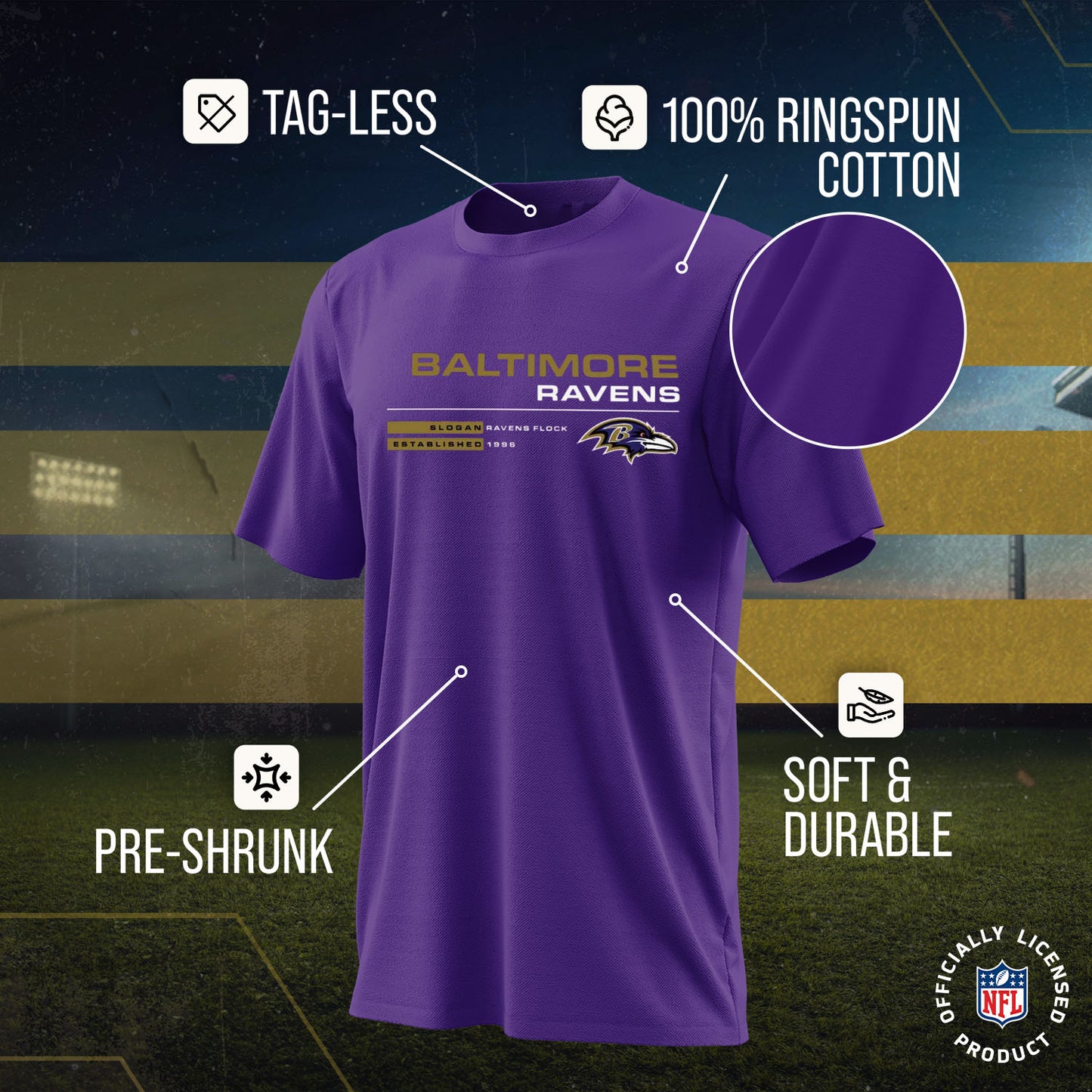 Baltimore Ravens Adult NFL Speed Stat Sheet T-Shirt - Purple