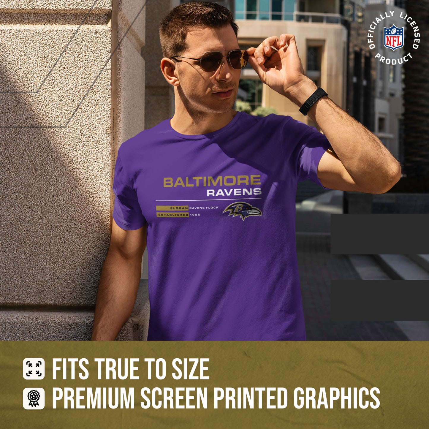 Baltimore Ravens Adult NFL Speed Stat Sheet T-Shirt - Purple