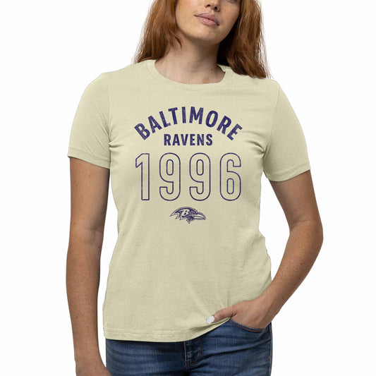 Baltimore Ravens NFL Womens Big Date Tag-Less T-Shirt - Natural