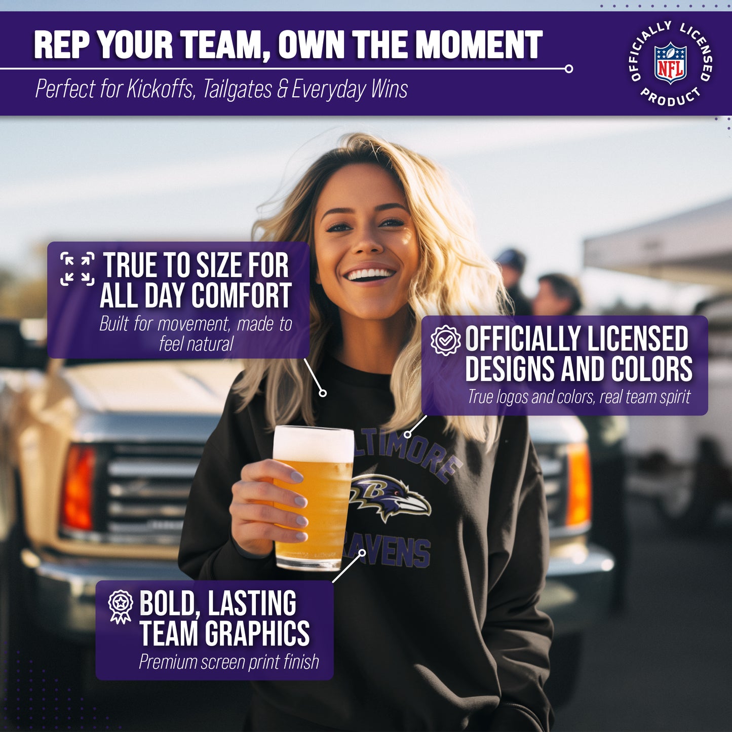 Baltimore Ravens NFL Gameday Adult Crewneck Sweatshirt - Black