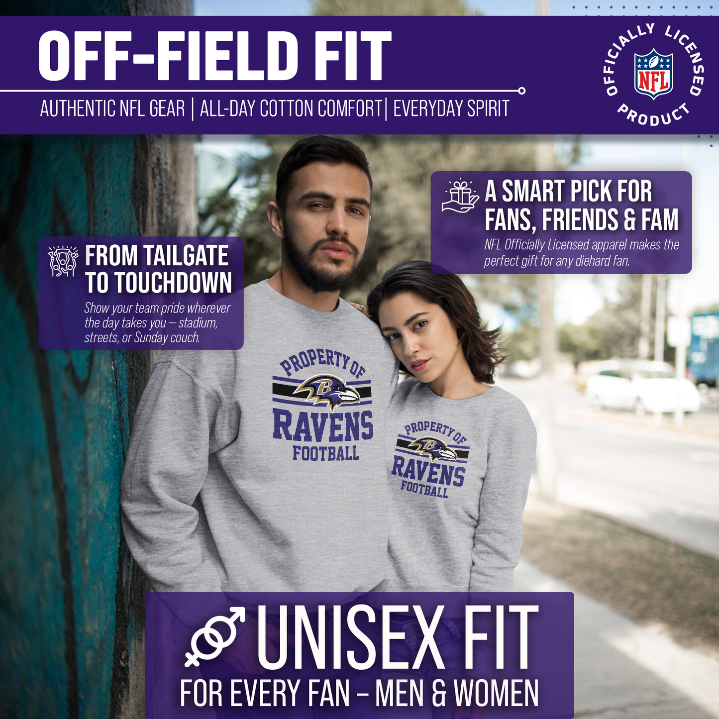 Baltimore Ravens NFL Adult Property Of Crewneck Fleece Sweatshirt - Sport Gray