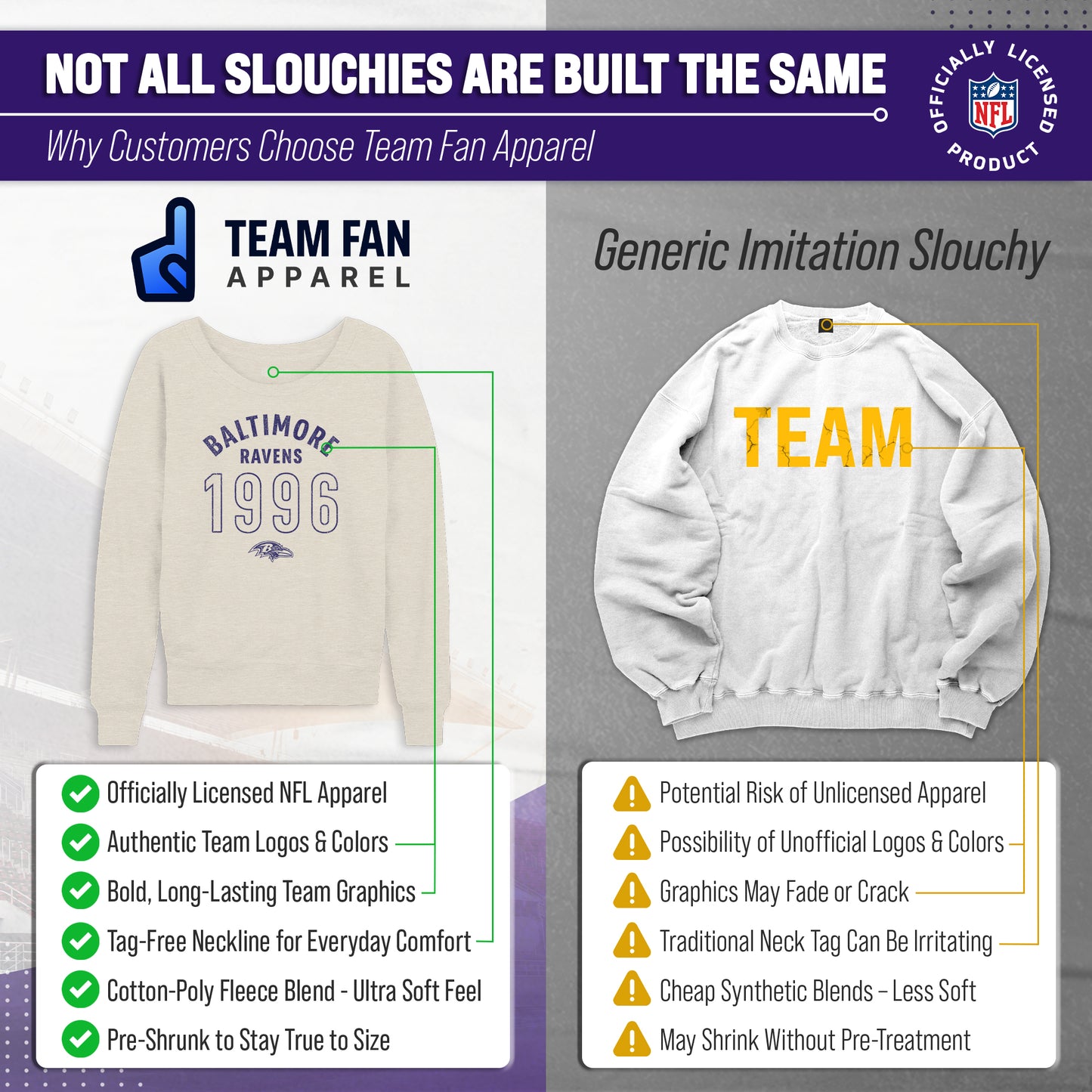 Baltimore Ravens NFL Womens Big Date Slouchy Crewneck - Natural