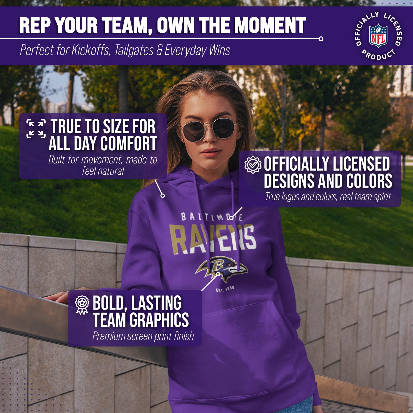 Baltimore Ravens Adult NFL Diagonal Fade Fleece Hooded Sweatshirt - Purple