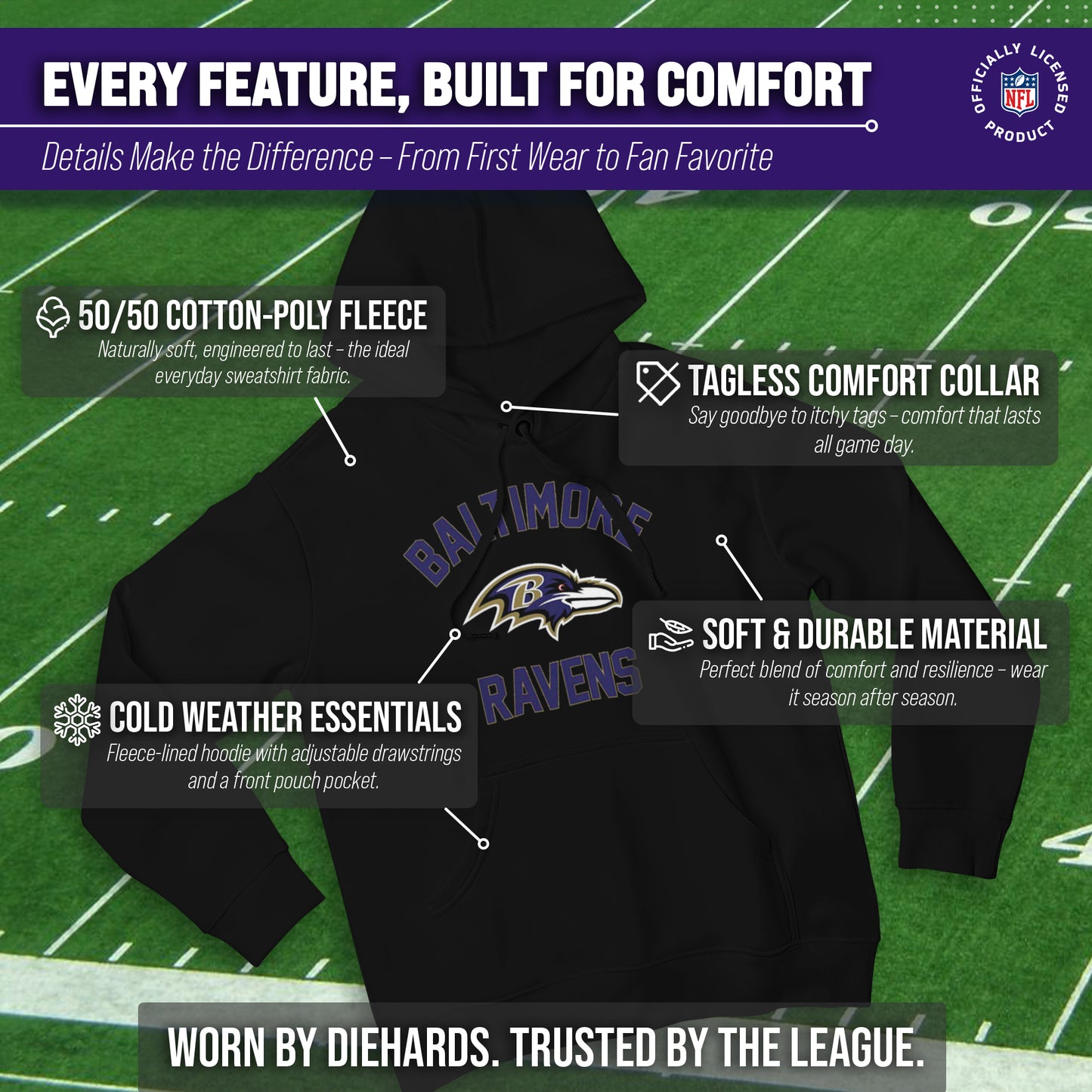 Baltimore Ravens NFL Adult Gameday Hooded Sweatshirt - Black