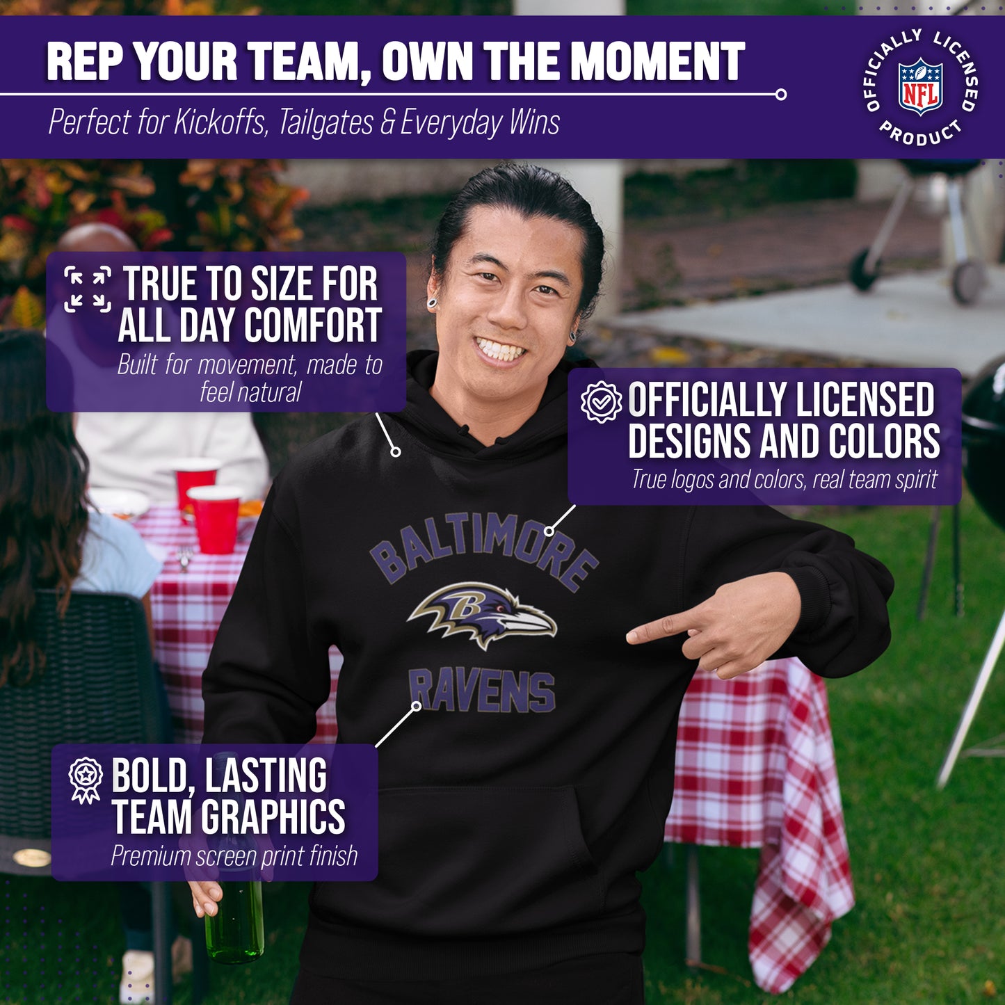 Baltimore Ravens NFL Adult Gameday Hooded Sweatshirt - Black