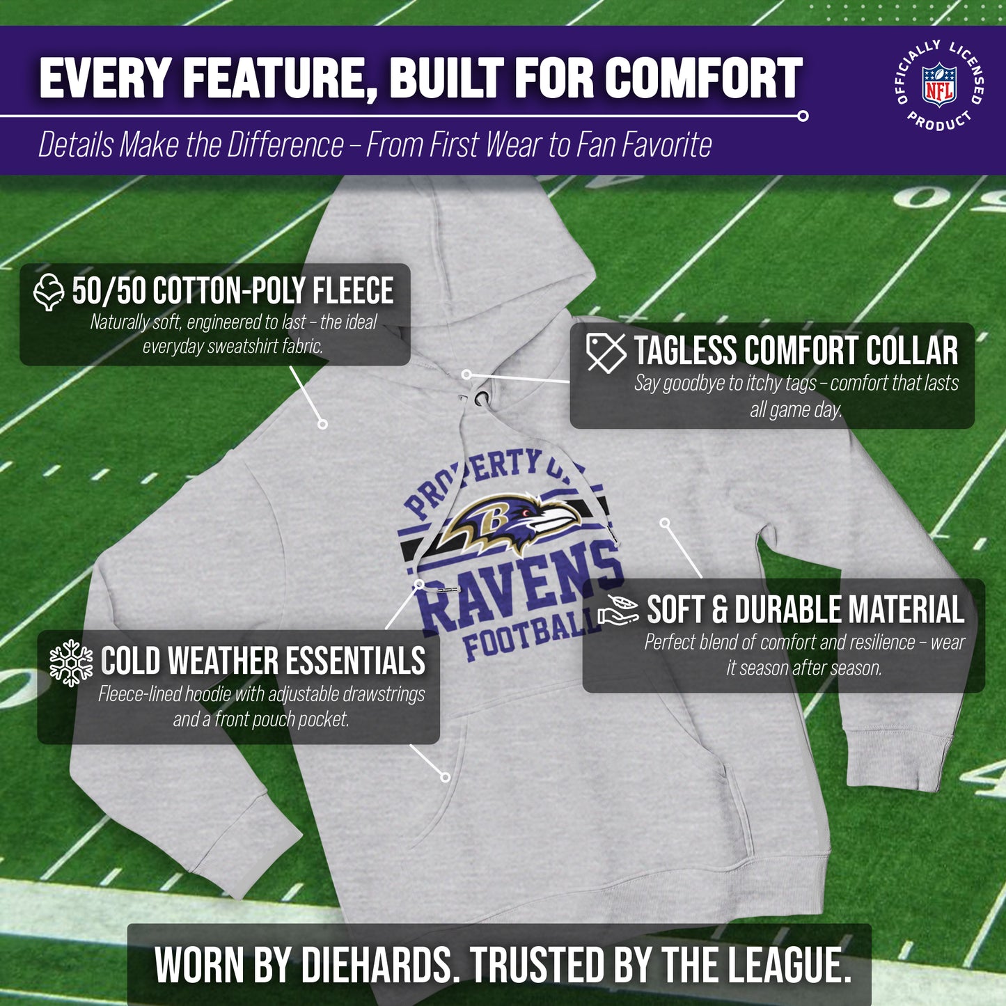 Baltimore Ravens NFL Adult Property Of Hooded Sweatshirt - Sport Gray